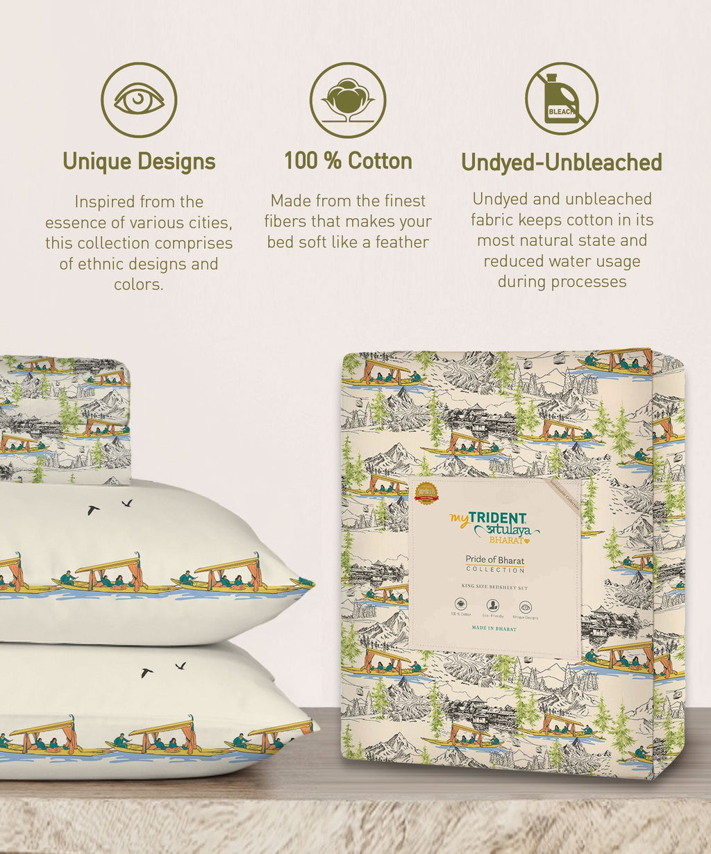 Atulaya Bharat King Bedsheet Set, Kashmir Ki Kali|144 TC Cotton|2 Pillow Covers