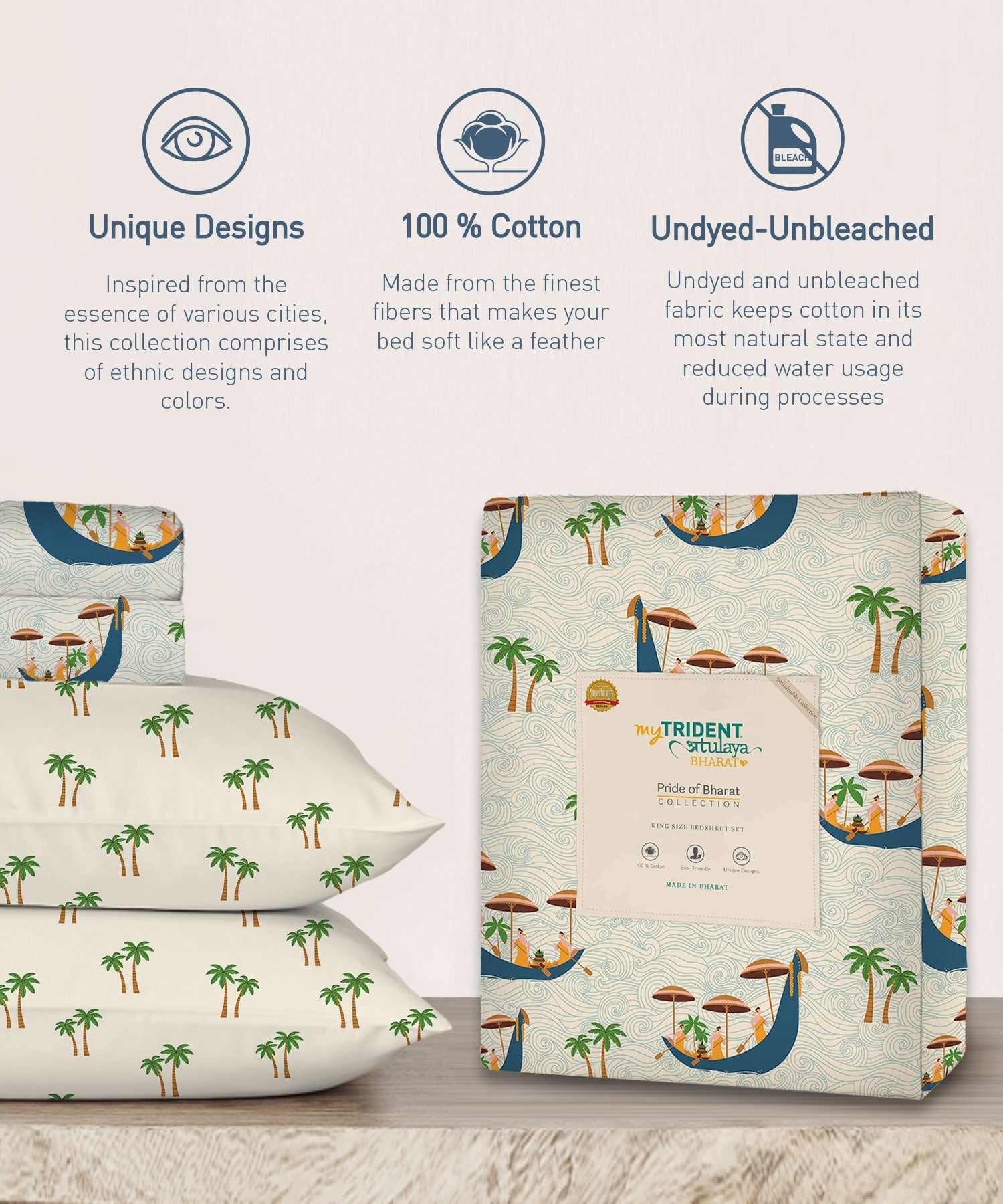 Atulaya Bharat King Bedsheet Set, Aranmula|144 TC Cotton|2 Pillow Covers