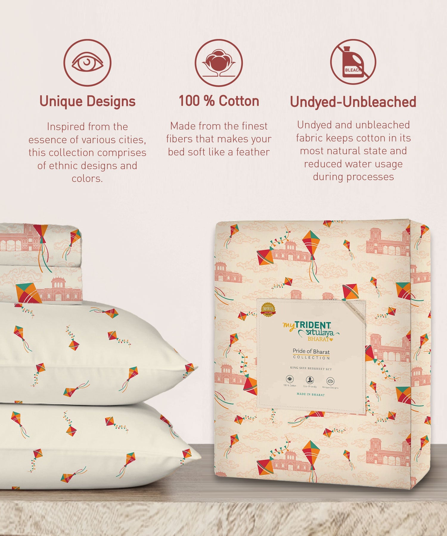 Atulaya Bharat King Bedsheet Set, Kai Po Che|144 TC Cotton|2 Pillow Covers