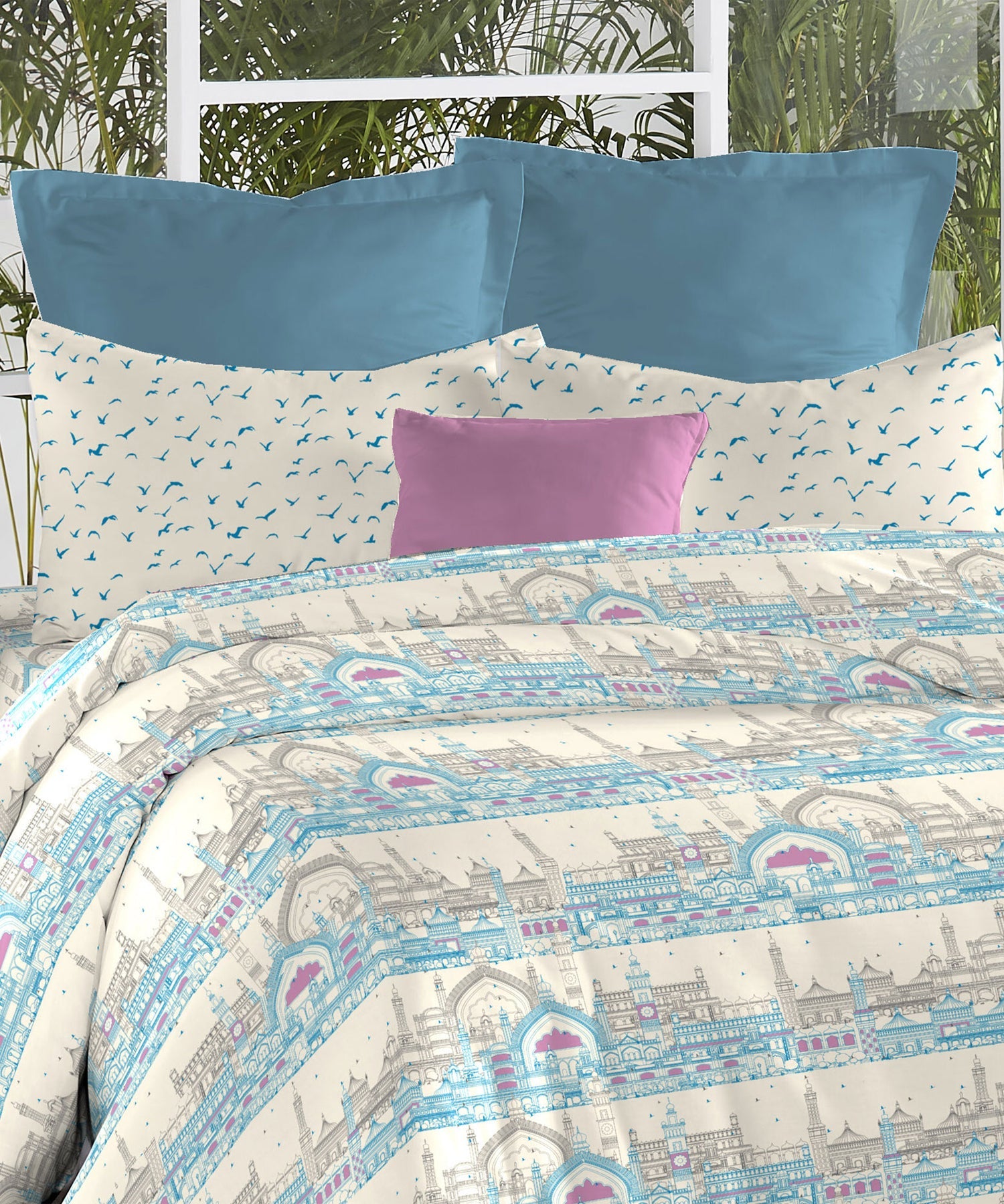 Atulaya Bharat King Bedsheet Set, Muskuraiye Aap Lucknow|144 TC Cotton|2 Pillow Covers