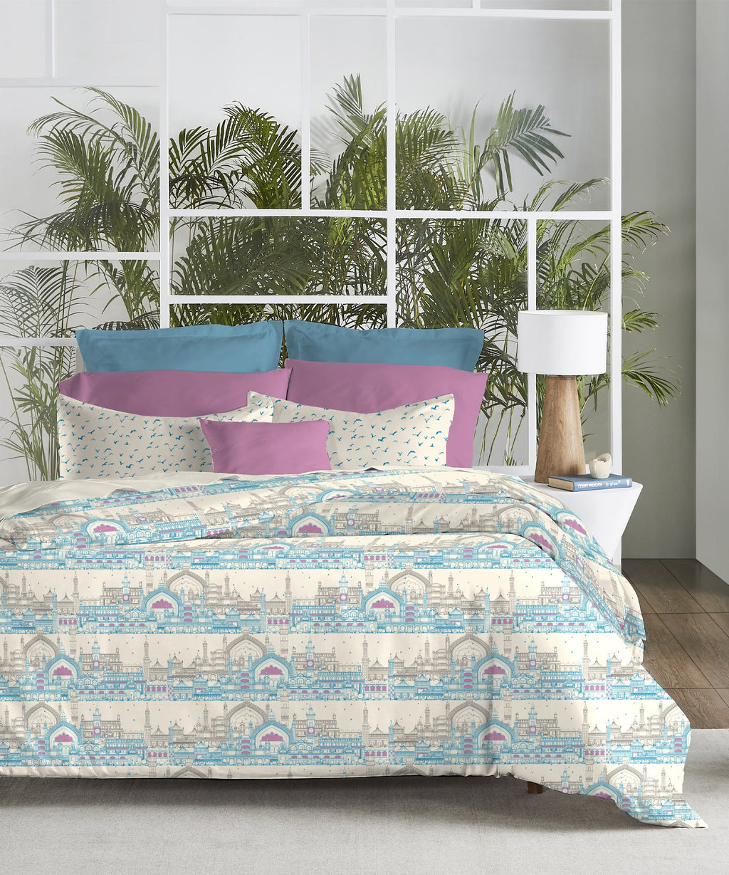 Atulaya Bharat King Bedsheet Set, Muskuraiye Aap Lucknow|144 TC Cotton|2 Pillow Covers