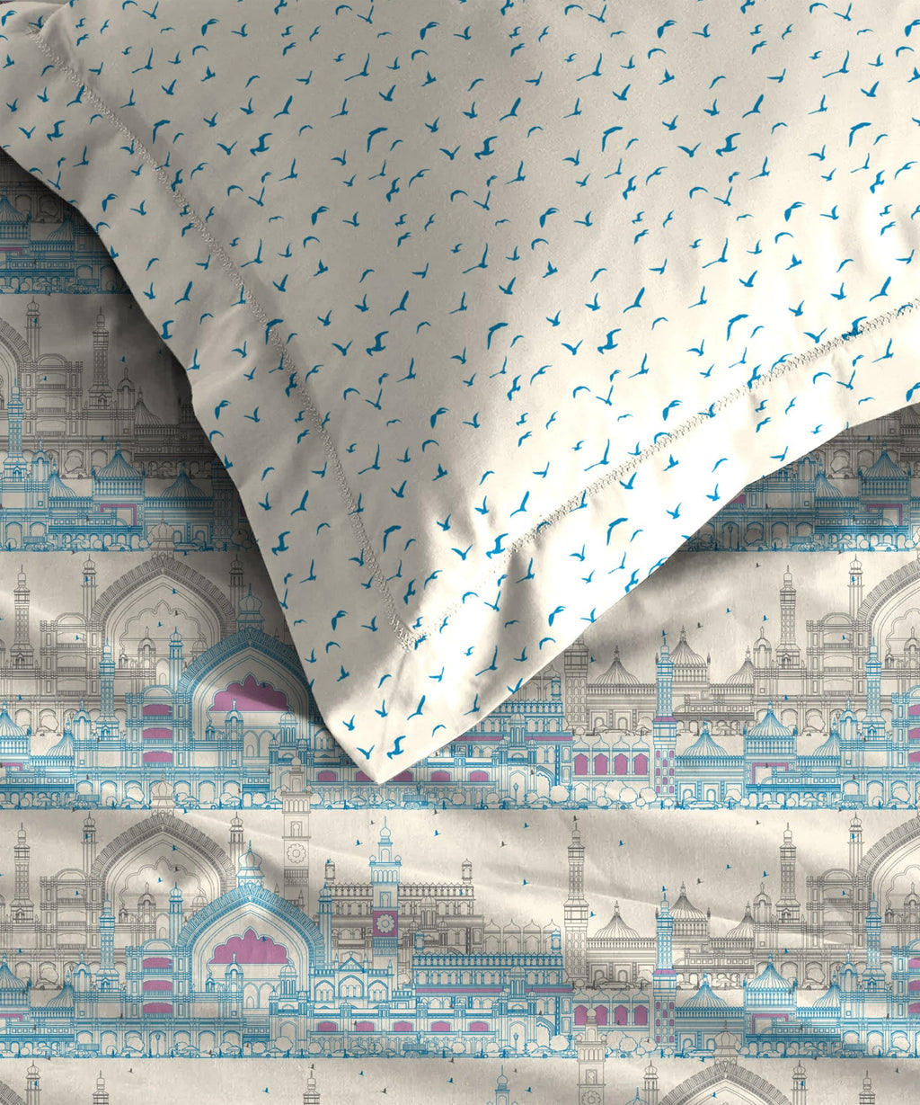 Atulaya Bharat King Bedsheet Set, Muskuraiye Aap Lucknow|144 TC Cotton|2 Pillow Covers