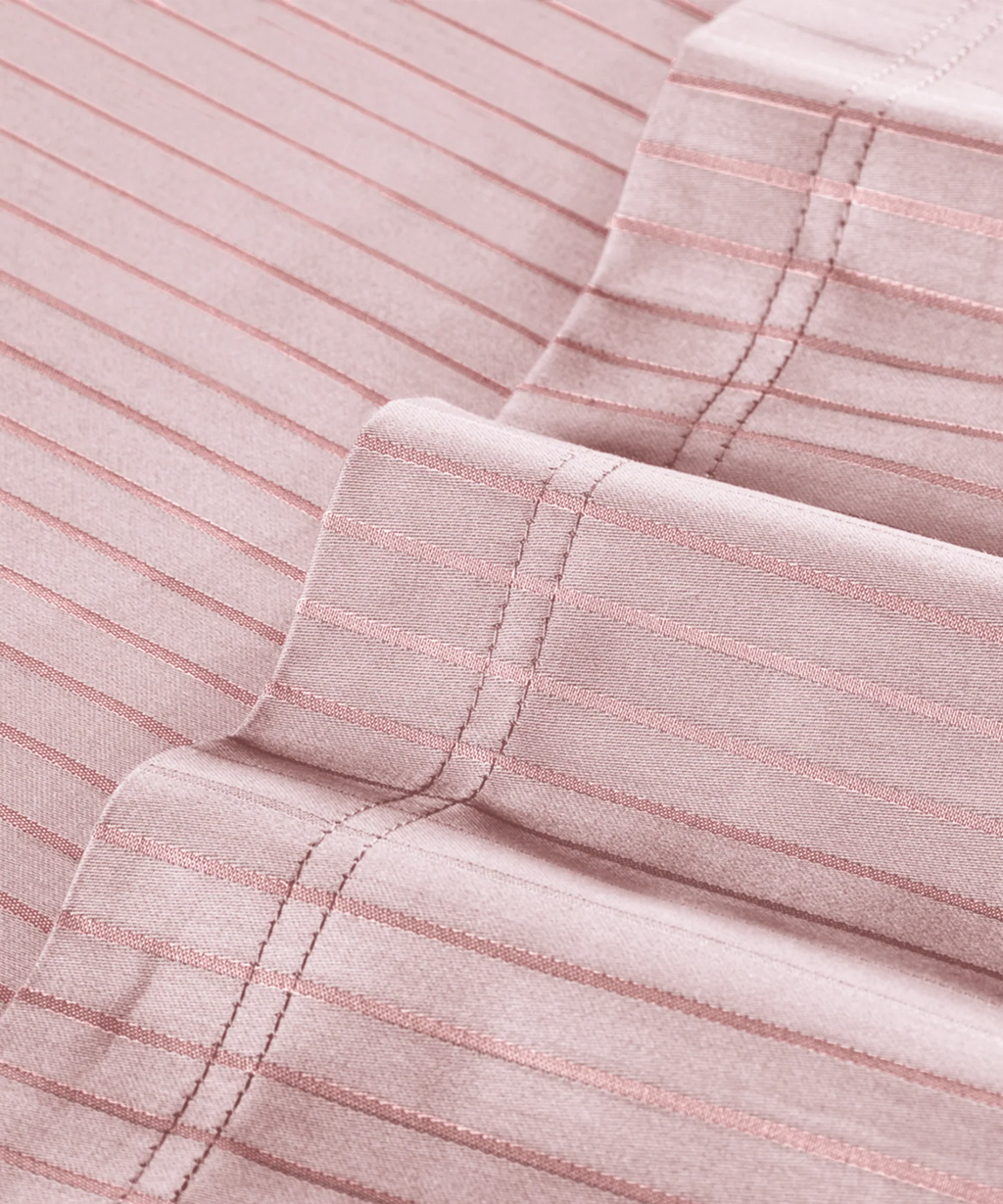 Classic Stripe Solid King Bedsheet Set, Pale Mauve|210 TC Cotton| 2 Pillow Covers