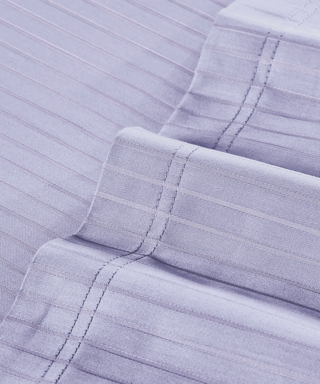 Classic Stripe Solid King Bedsheet Set, Amethyst|210 TC Cotton| 2 Pillow Covers