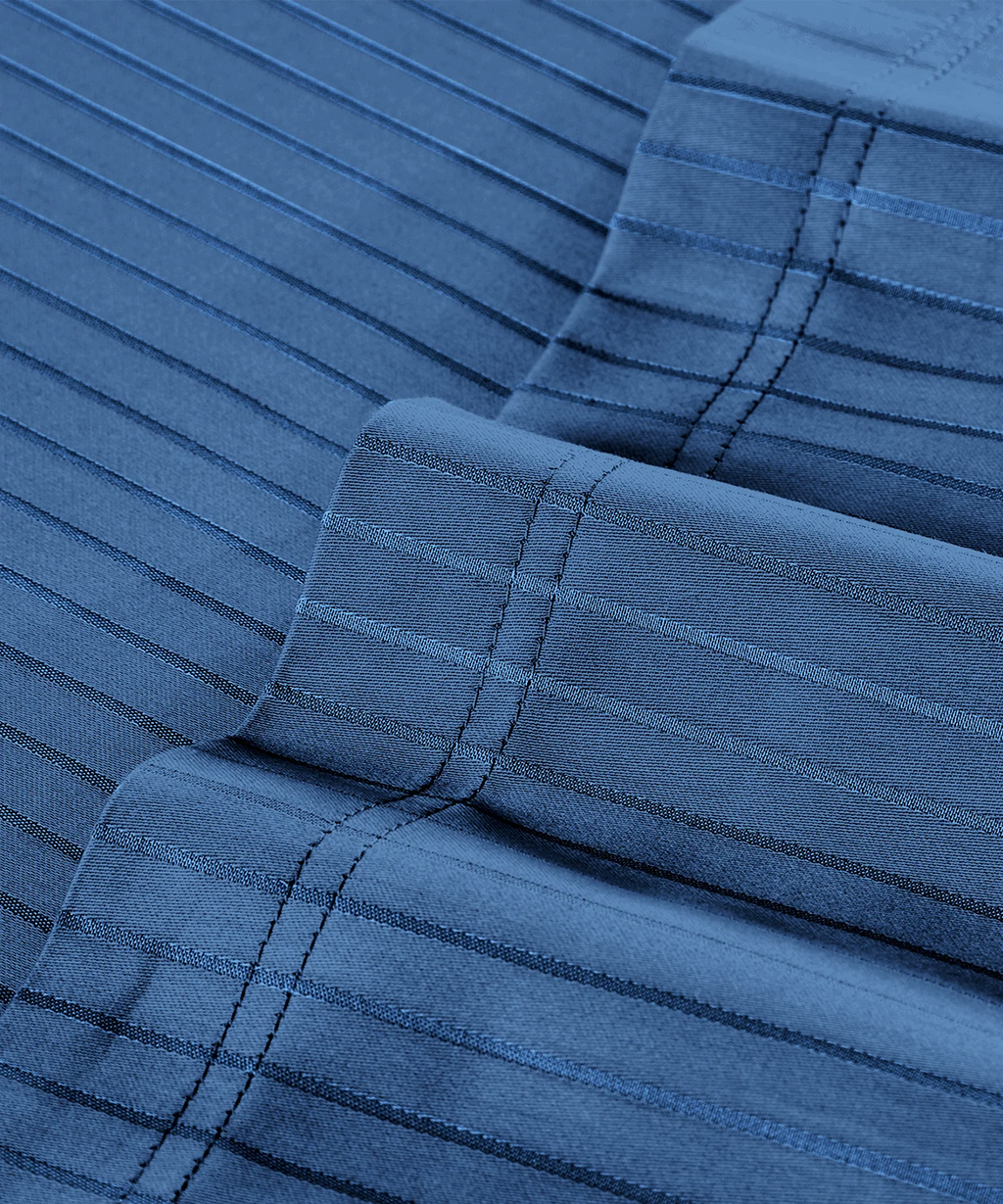 Classic Stripe Solid King Bedsheet Set, Air Force|210 TC Cotton| 2 Pillow Covers