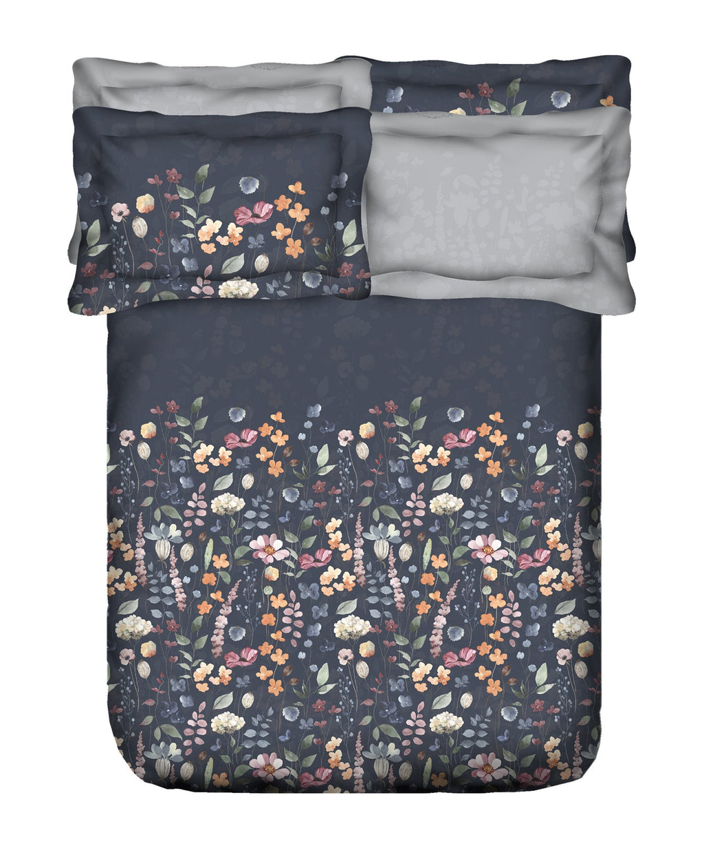 Indulgence Painterly Pattern King Bedsheet Set, Blue Bell|300TC Cotton| 4 Pillow Covers