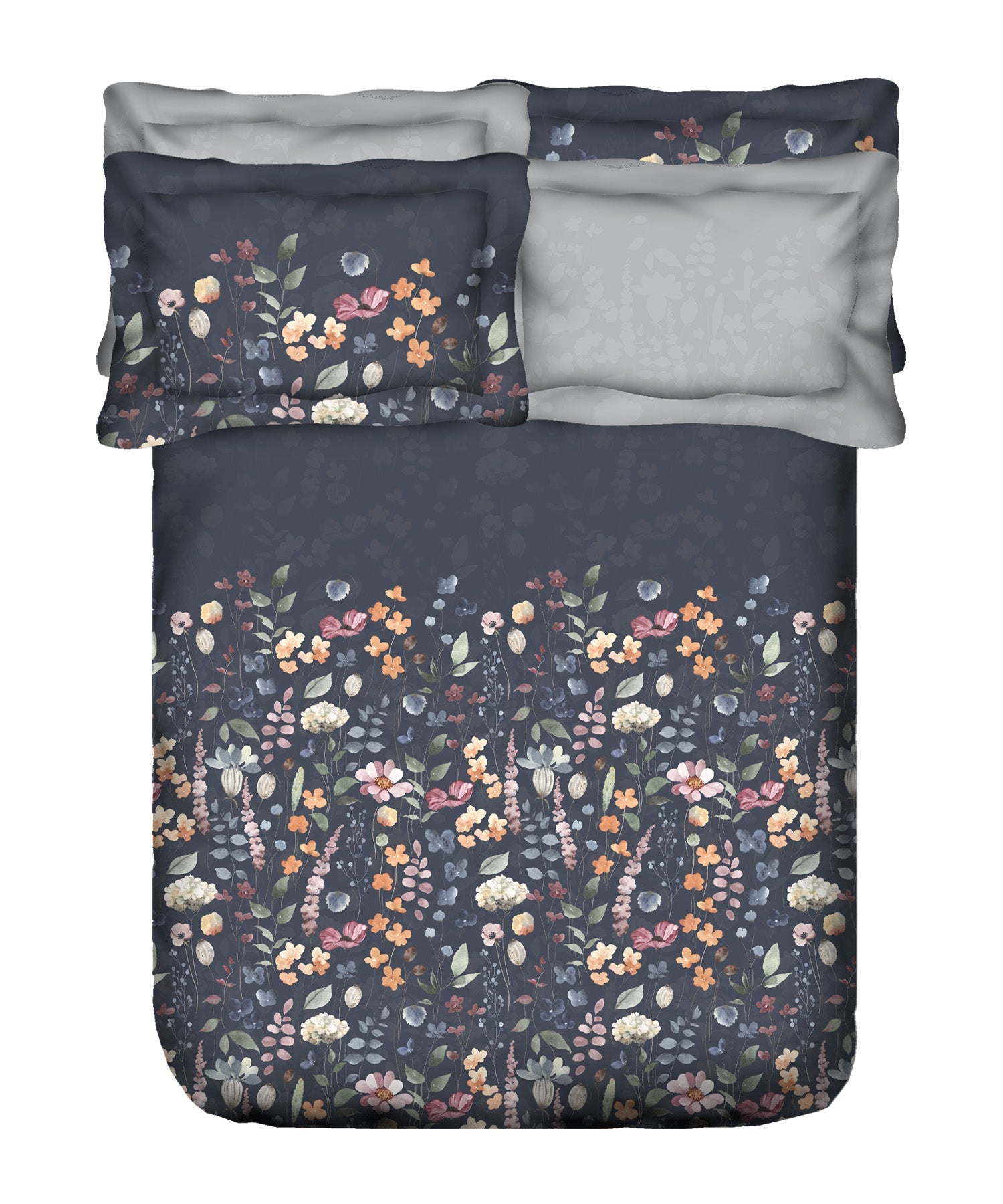 Indulgence Painterly Pattern King Bedsheet Set, Blue Bell|300TC Cotton| 4 Pillow Covers