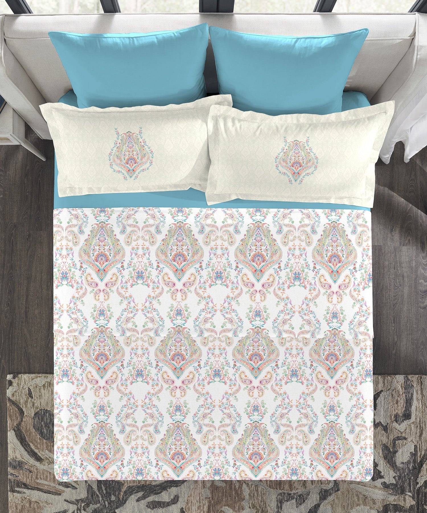 Indulgence Painterly Pattern King Bedsheet Set, Ruth|300TC Cotton| 4 Pillow Covers