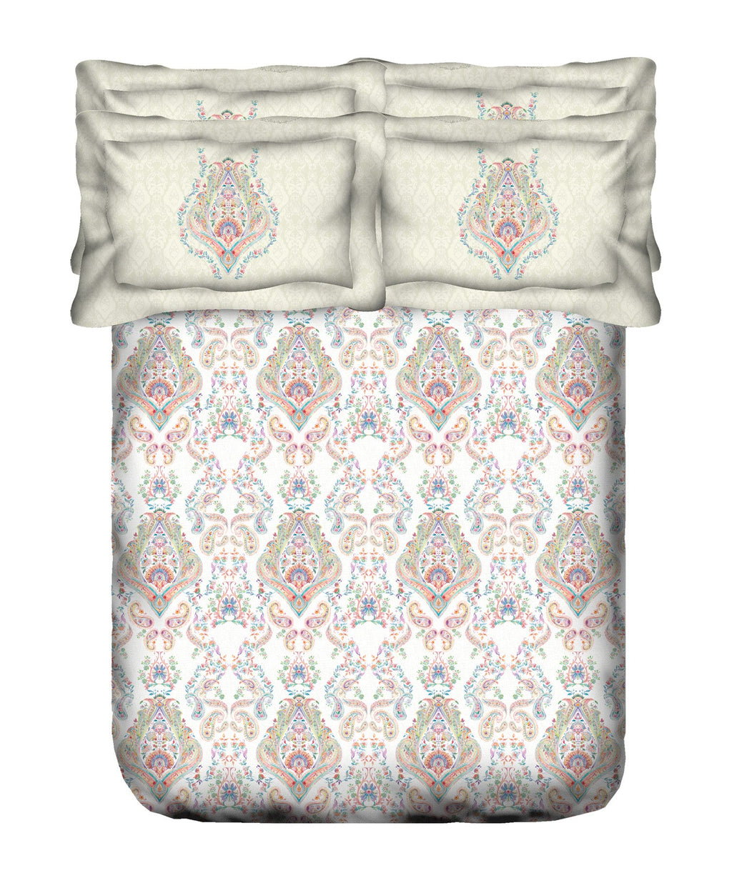 Indulgence Painterly Pattern King Bedsheet Set, Ruth|300TC Cotton| 4 Pillow Covers