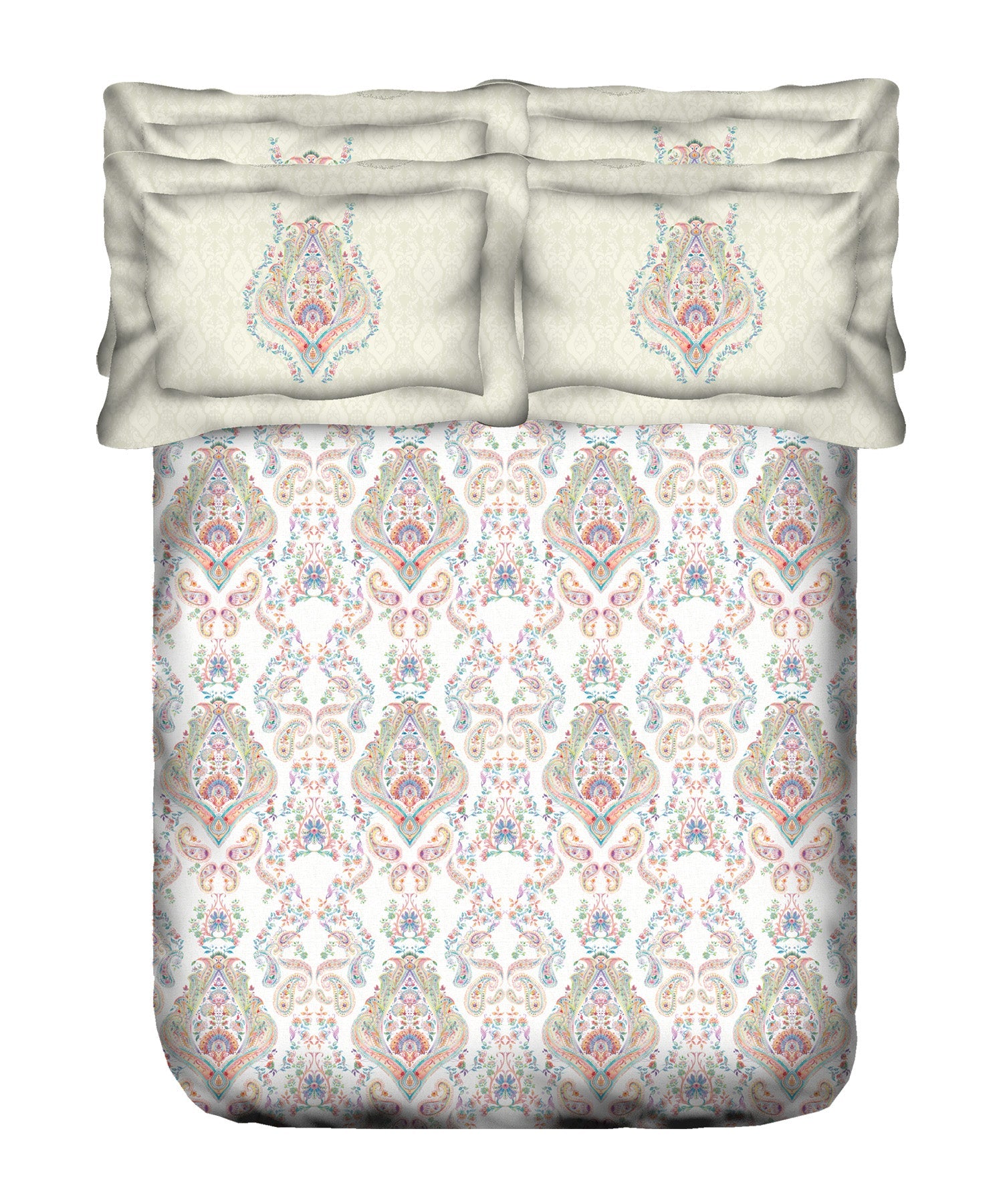 Indulgence Painterly Pattern King Bedsheet Set, Ruth|300TC Cotton| 4 Pillow Covers