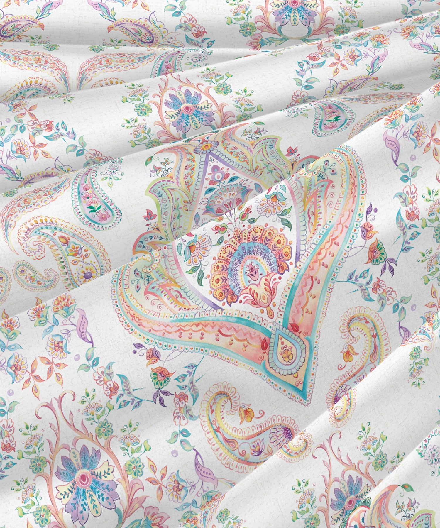 Indulgence Painterly Pattern King Bedsheet Set, Ruth|300TC Cotton| 4 Pillow Covers