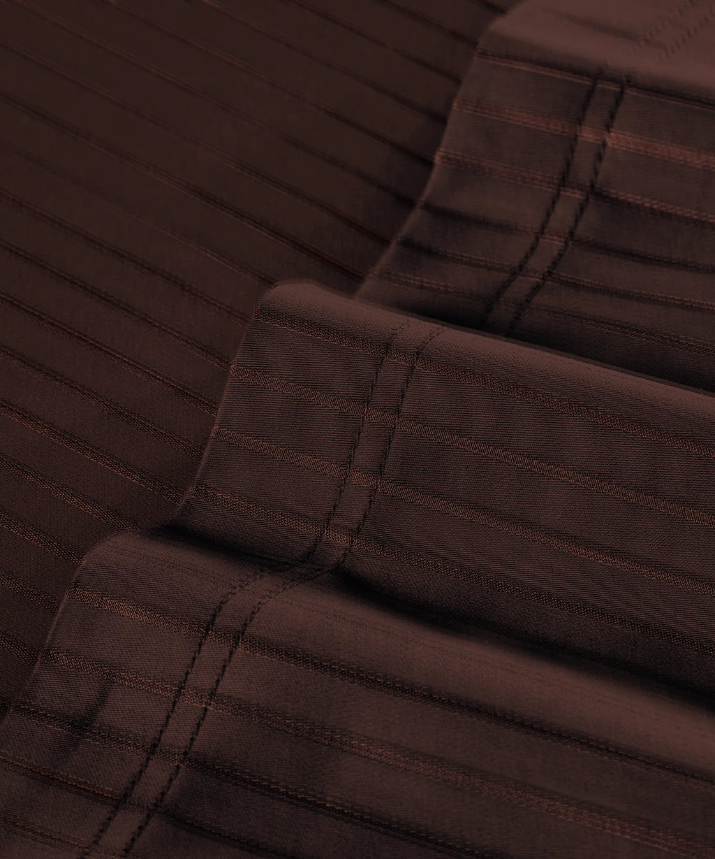 Classic Stripe Solid Dyed Single Bedsheet Set, Brown Syrup|210 TC Cotton|1 Pillow Cover