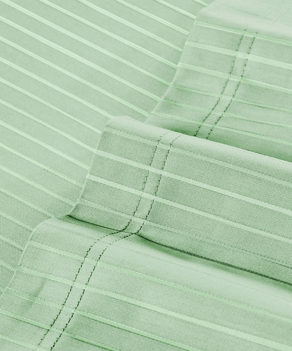 Classic Stripe Solid Dyed Single Bedsheet Set, Sea Foam|210 TC Cotton|1 Pillow Cover