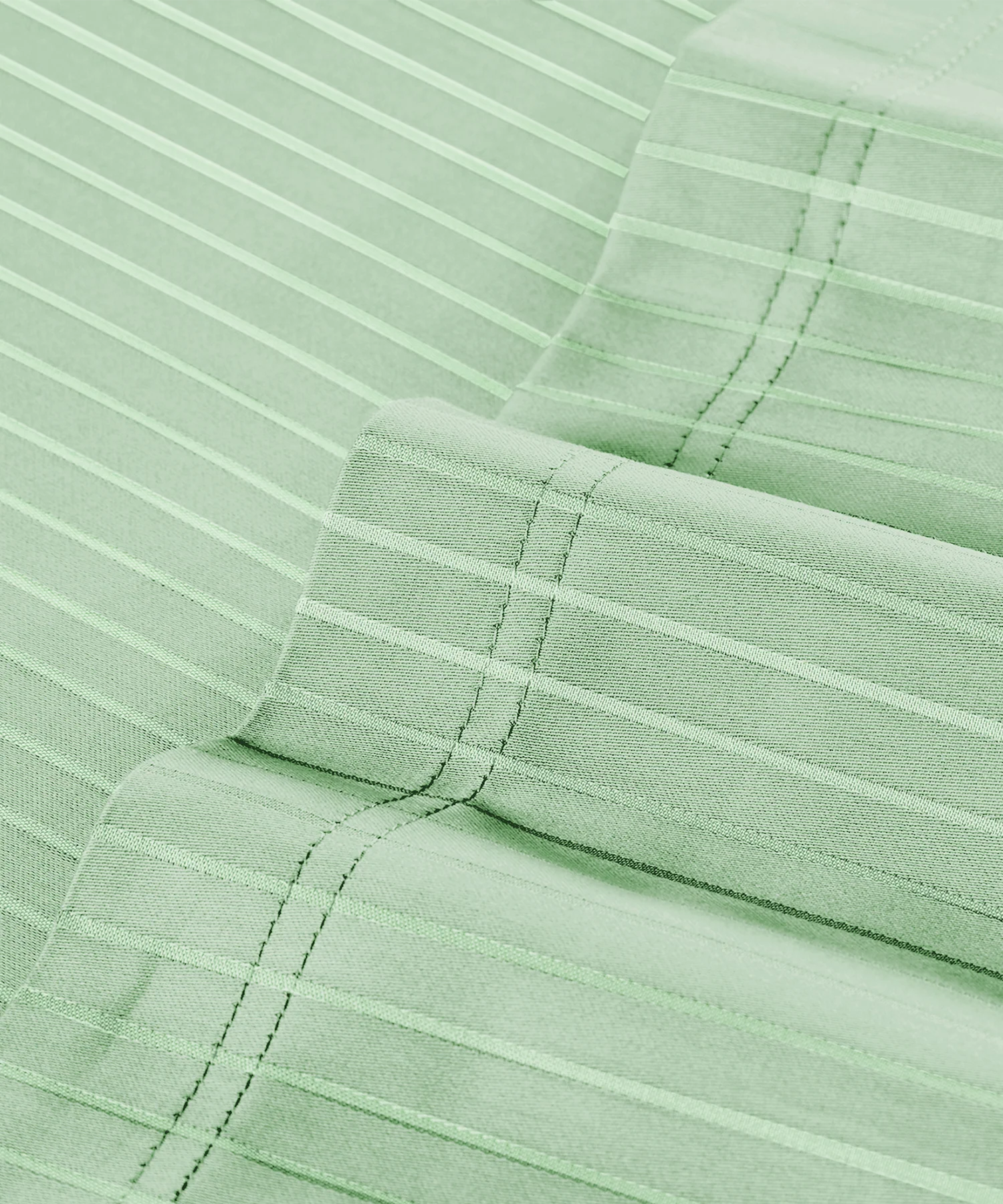 Classic Stripe Solid Dyed Single Bedsheet Set, Sea Foam|210 TC Cotton|1 Pillow Cover