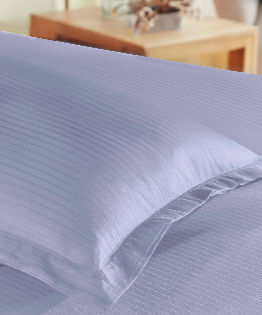Classic Stripe Solid Dyed Single Bedsheet Set, Amethyst|210 TC Cotton|1 Pillow Cover