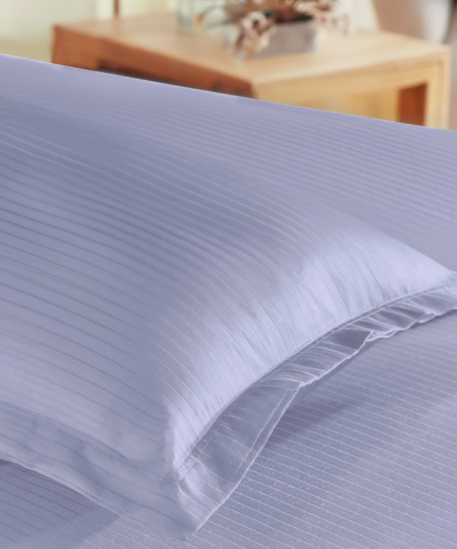 Classic Stripe Solid Dyed Single Bedsheet Set, Amethyst|210 TC Cotton|1 Pillow Cover