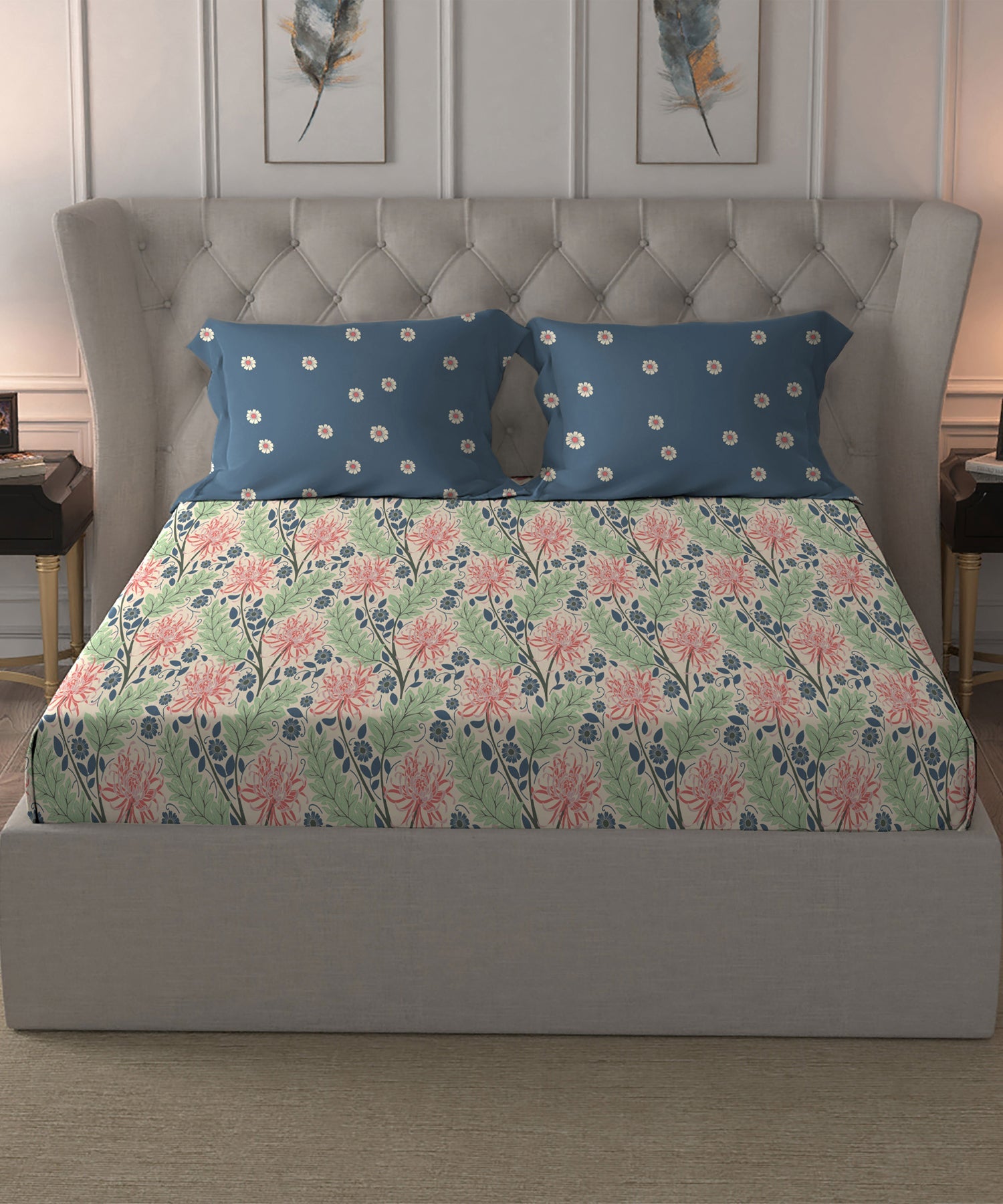Comfort Living Queen Bedsheet Set, Serene Blue| 120 TC Cotton|2 Pillow Cover