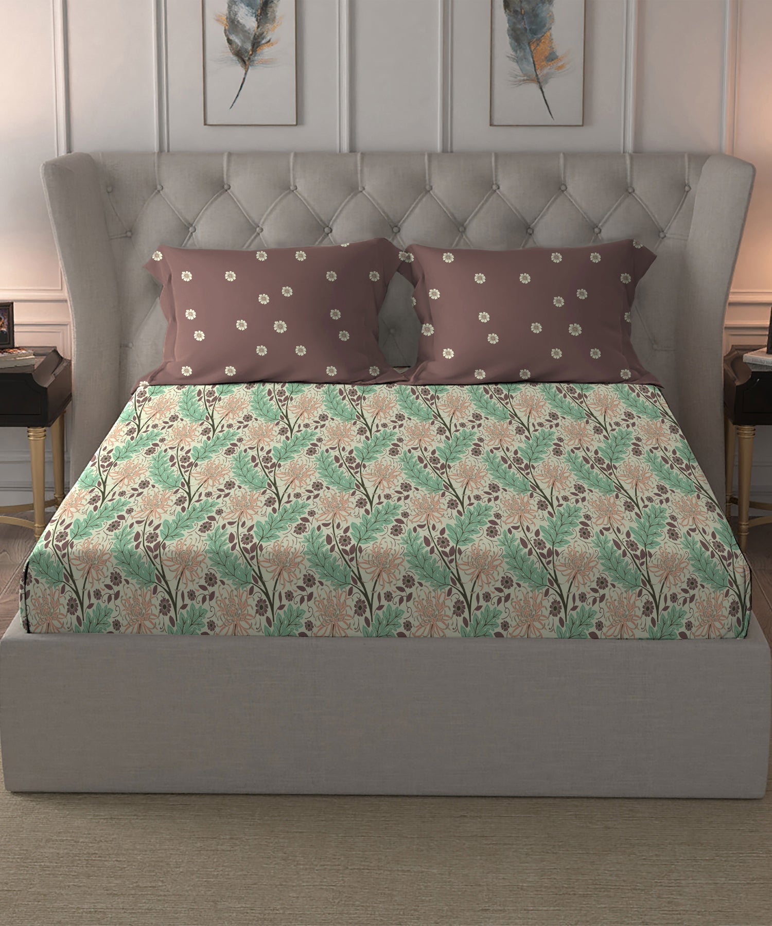 Comfort Living Queen Bedsheet Set, Serene Brown| 120 TC Cotton|2 Pillow Cover
