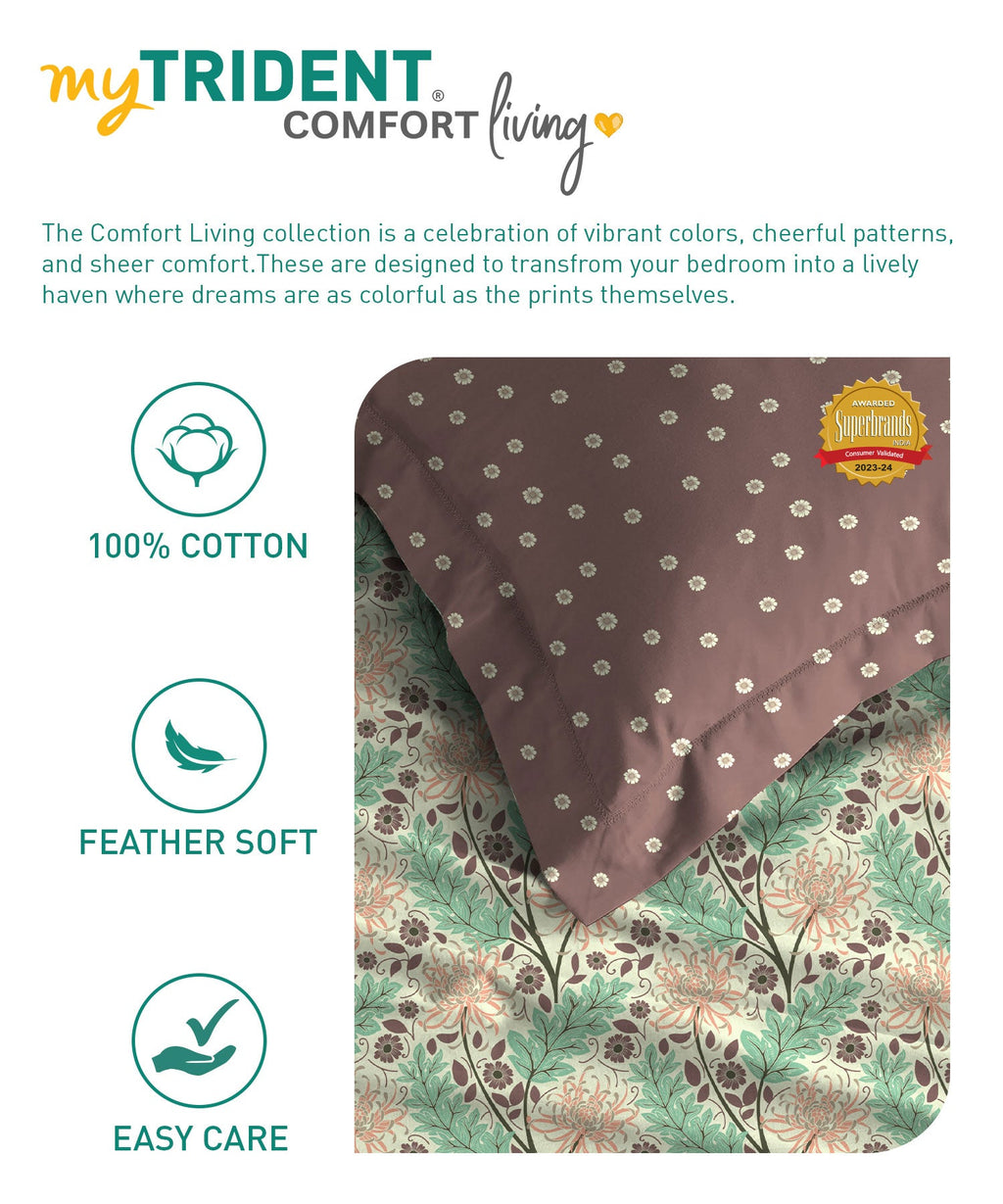 Comfort Living Queen Bedsheet Set, Serene Brown| 120 TC Cotton|2 Pillow Cover