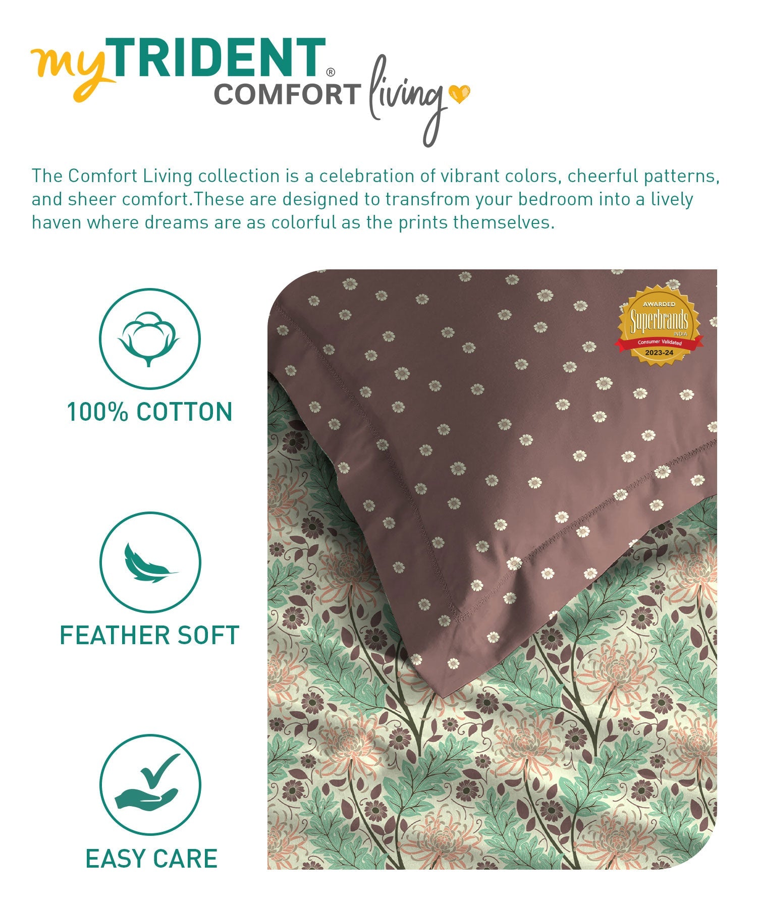 Comfort Living Queen Bedsheet Set, Serene Brown| 120 TC Cotton|2 Pillow Cover