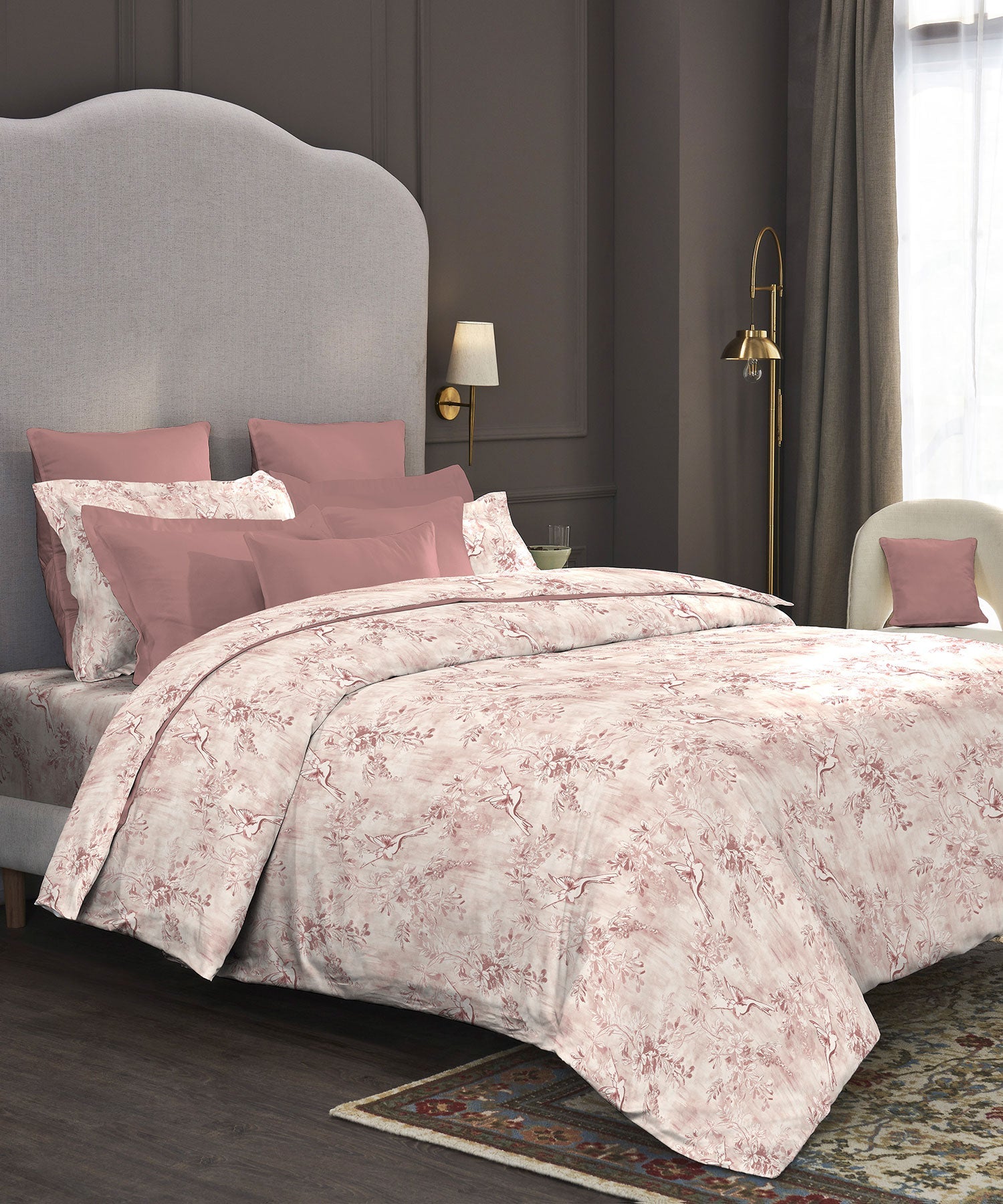 Nectarsoft King Bedsheet Set, Willow Mauve|400 TC Cotton| 4 Pillow Cover