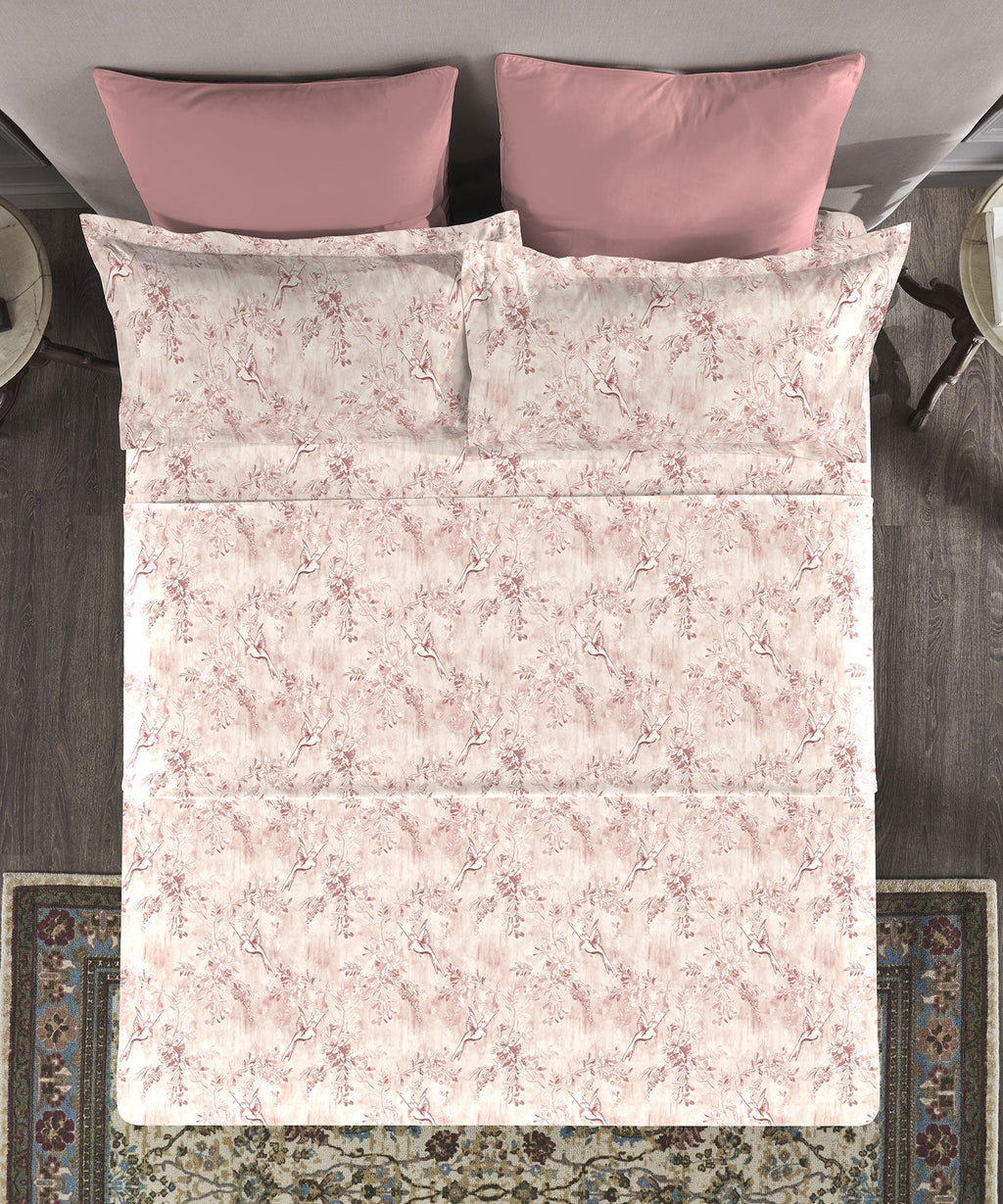 Nectarsoft King Bedsheet Set, Willow Mauve|400 TC Cotton| 4 Pillow Cover