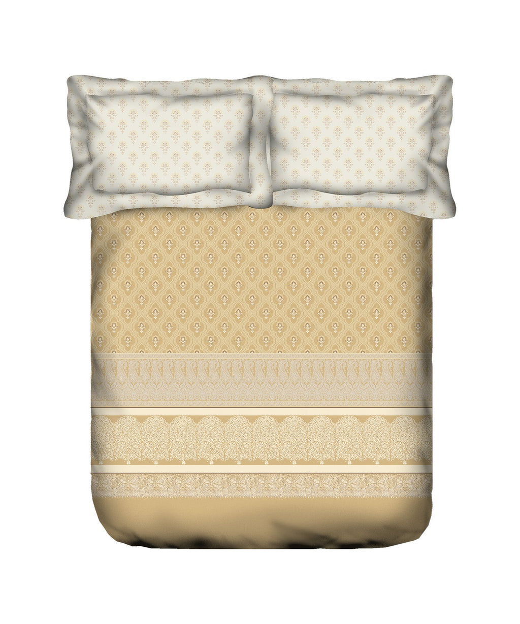 Sanskriti Banarasi Brown King Bedsheet With 2 Pillow Cover, 144Tc, 100% Cotton, Floral, Brown