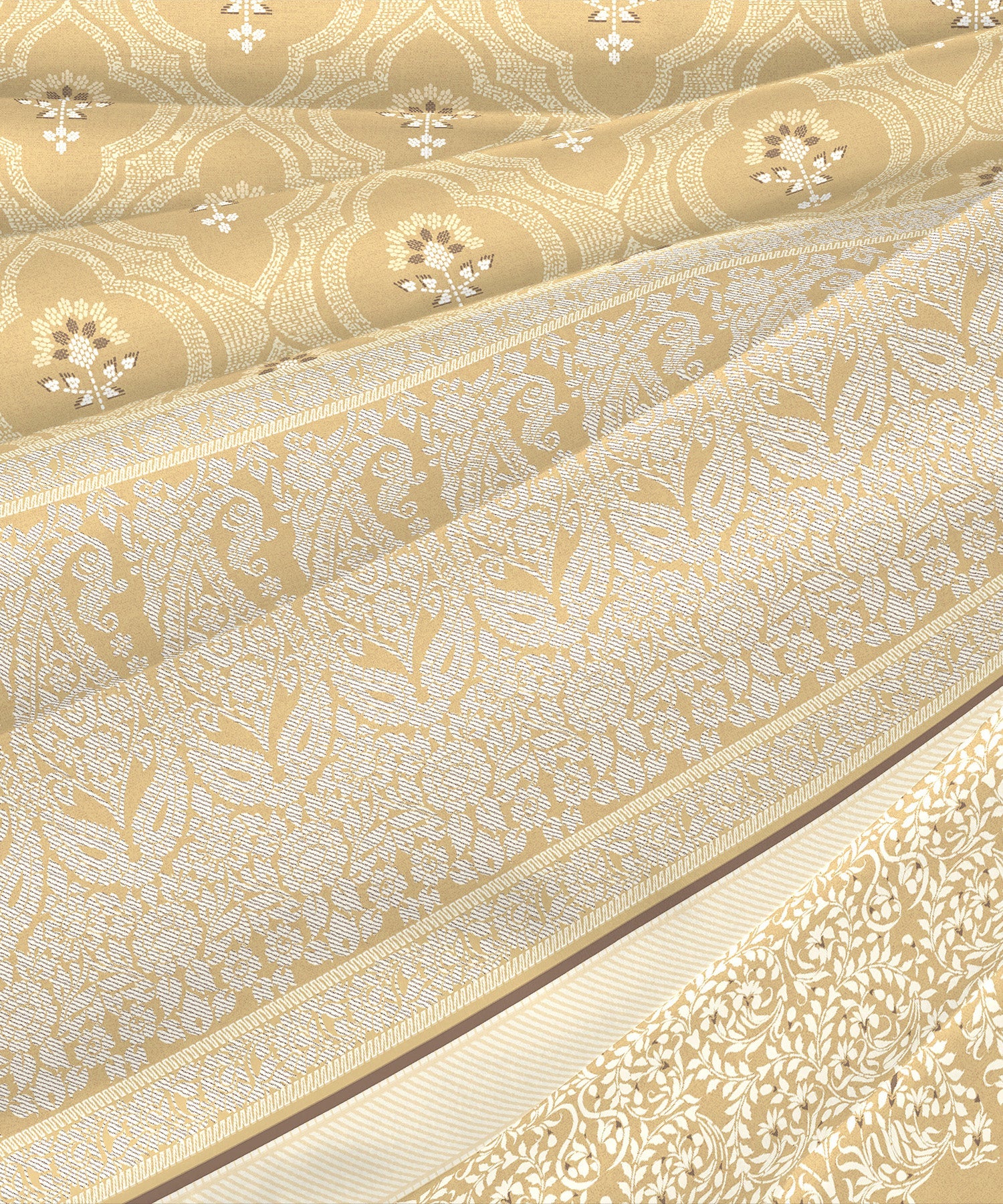 Sanskriti Banarasi Brown King Bedsheet With 2 Pillow Cover, 144Tc, 100% Cotton, Floral, Brown