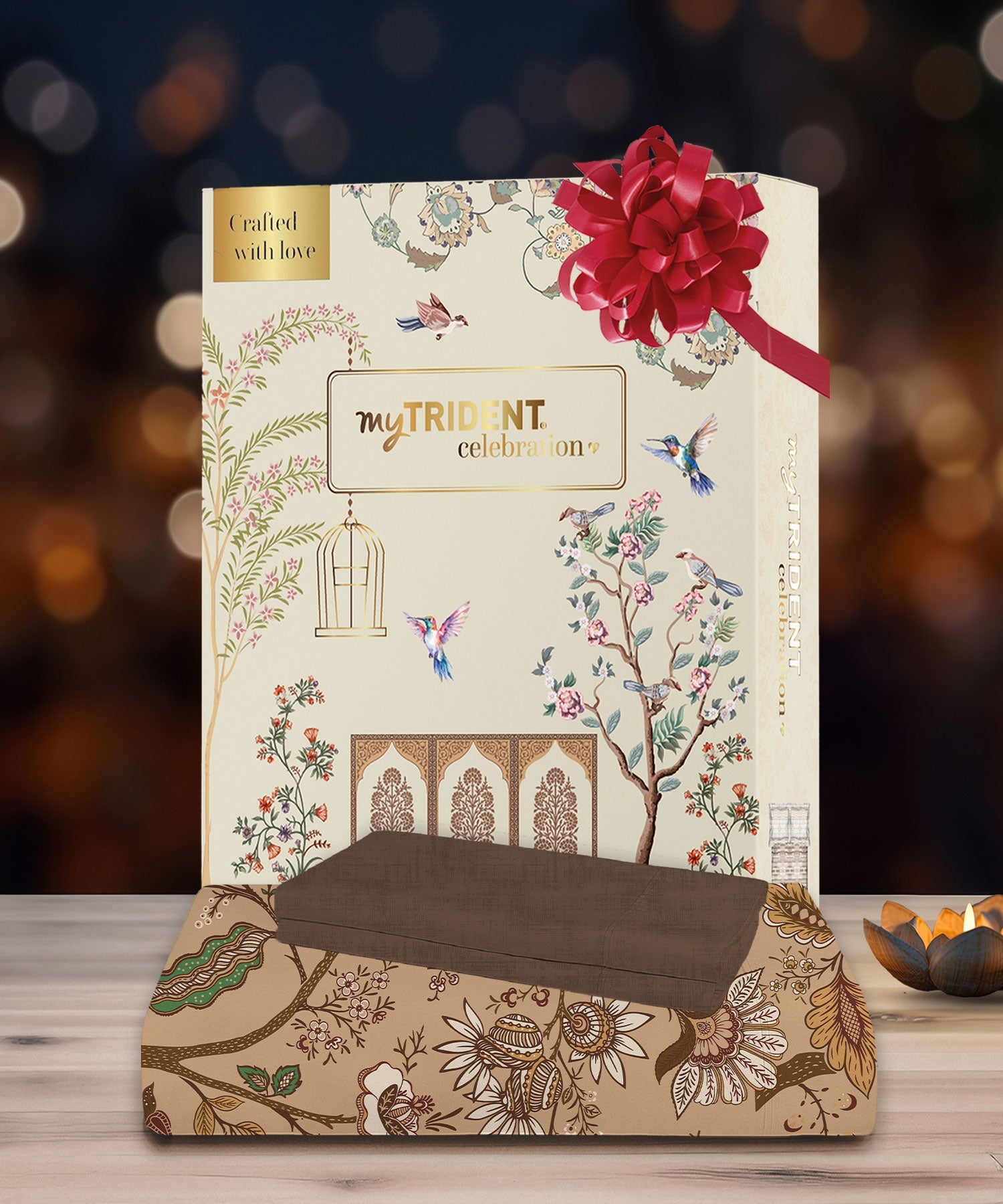 Celebration Queen Bedsheet Set, Chintz Brown|144 TC Cotton|2 Pillow Covers