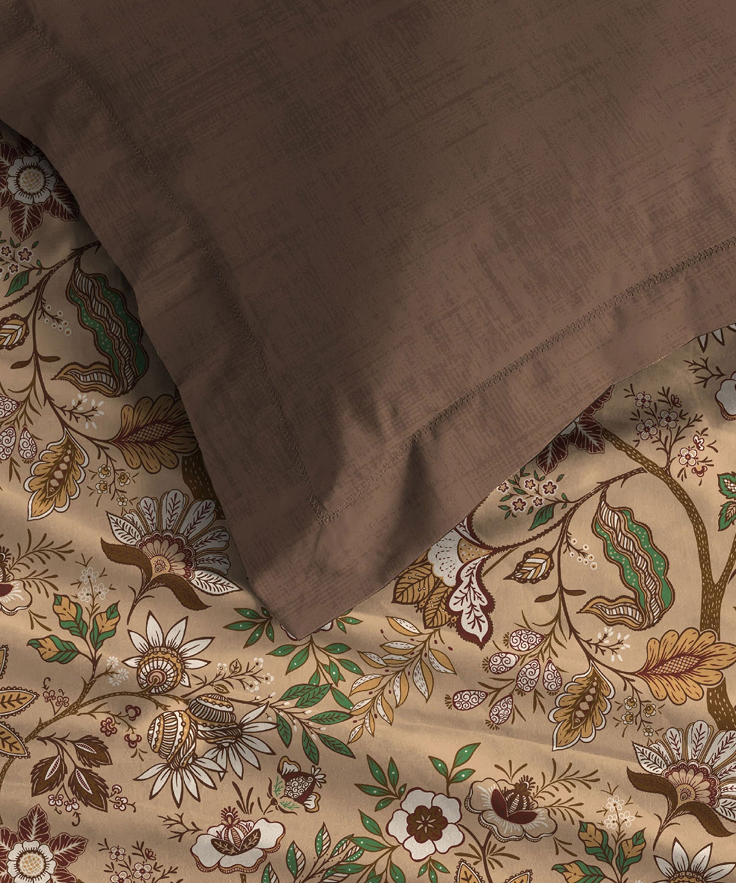 Celebration Queen Bedsheet Set, Chintz Brown|144 TC Cotton|2 Pillow Covers