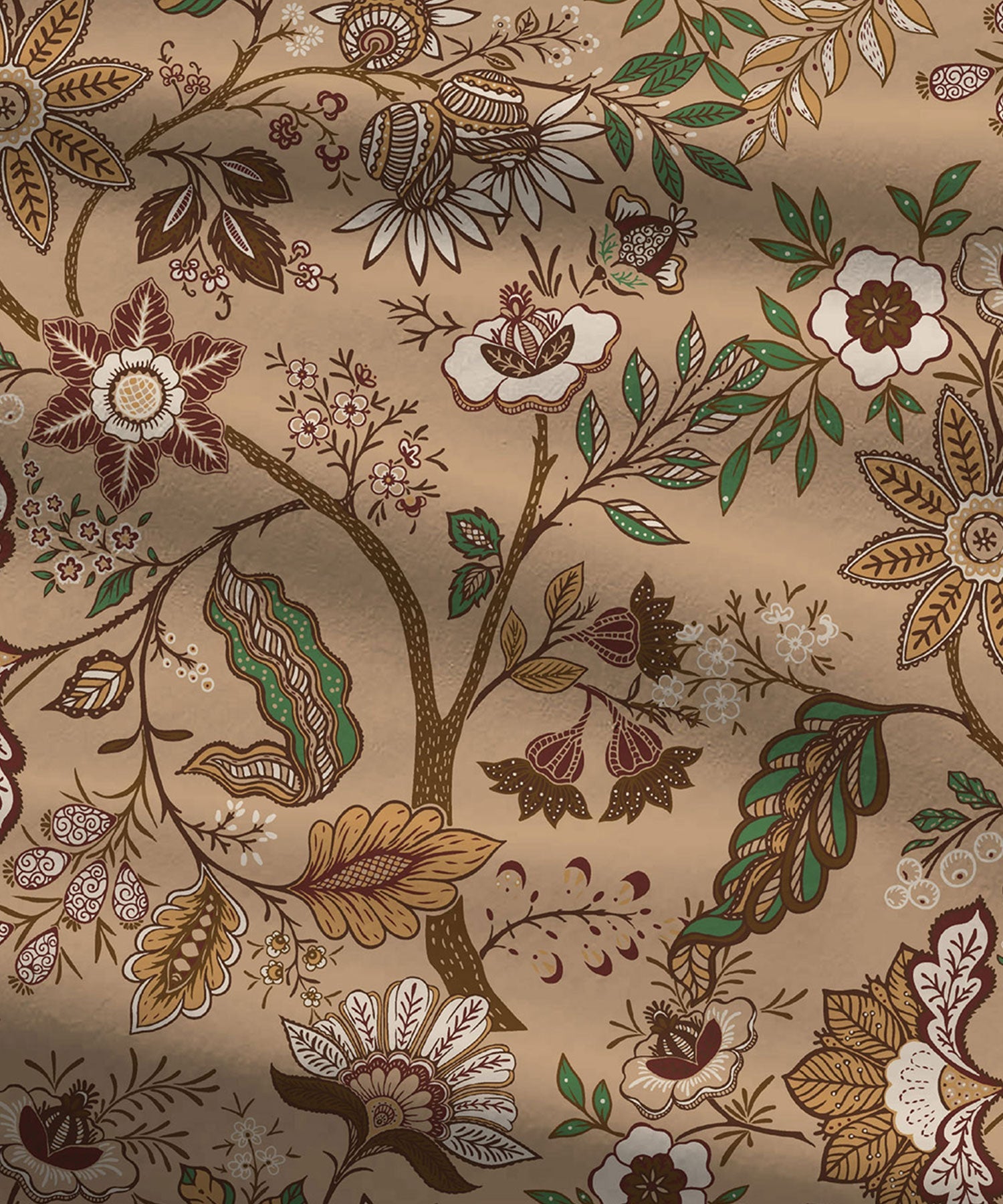 Celebration Queen Bedsheet Set, Chintz Brown|144 TC Cotton|2 Pillow Covers