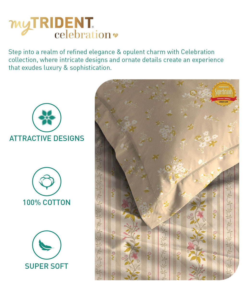Celebration Queen Bedsheet Set, English Garden Pink|144 TC Cotton|2 Pillow Covers