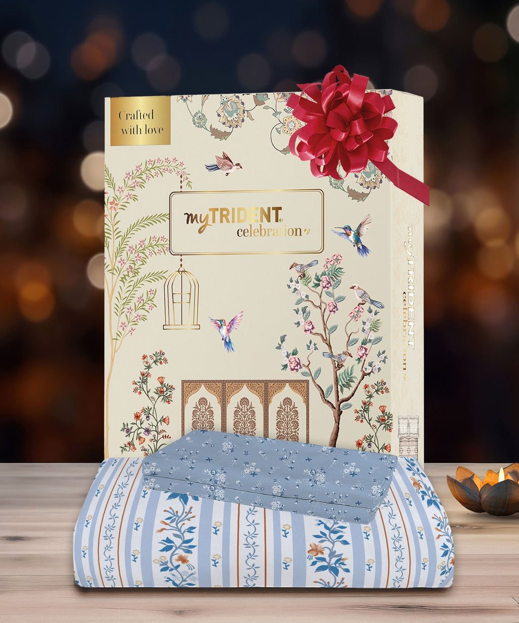 Celebration Queen Bedsheet Set, English Garden Blue|144 TC Cotton|2 Pillow Covers