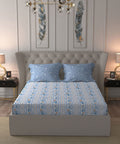 Celebration Queen Bedsheet Set, English Garden Blue|144 TC Cotton|2 Pillow Covers