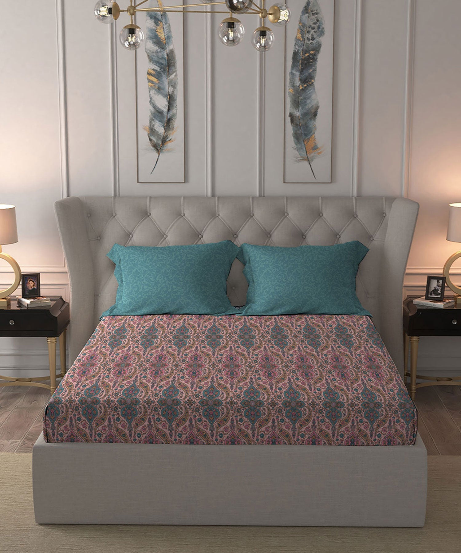 Celebration Queen Bedsheet Set, Feza Pink|144 TC Cotton|2 Pillow Covers