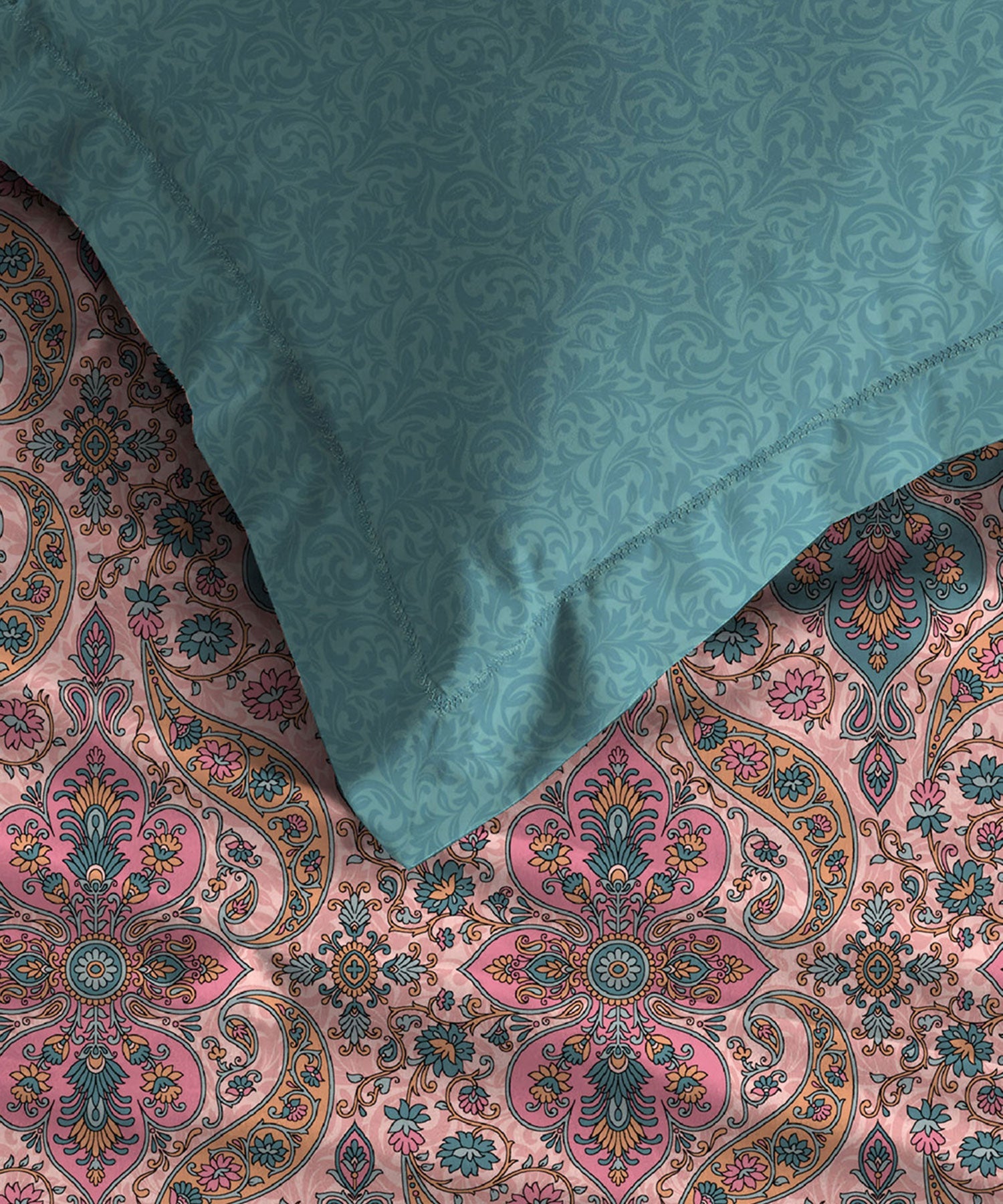 Celebration Queen Bedsheet Set, Feza Pink|144 TC Cotton|2 Pillow Covers