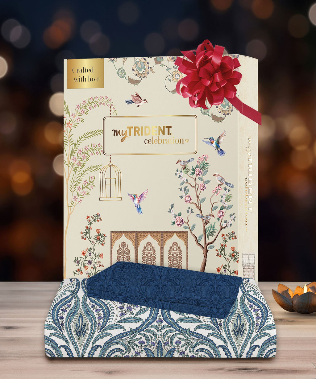 Celebration Queen Bedsheet Set, Gulnaz Blue|144 TC Cotton|2 Pillow Covers