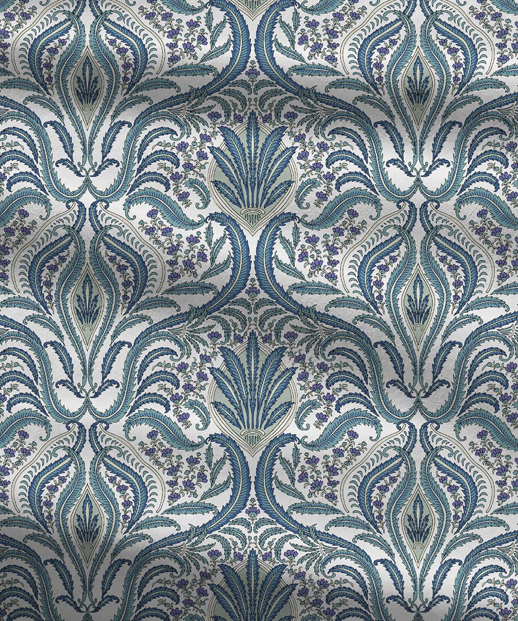 Celebration Queen Bedsheet Set, Gulnaz Blue|144 TC Cotton|2 Pillow Covers