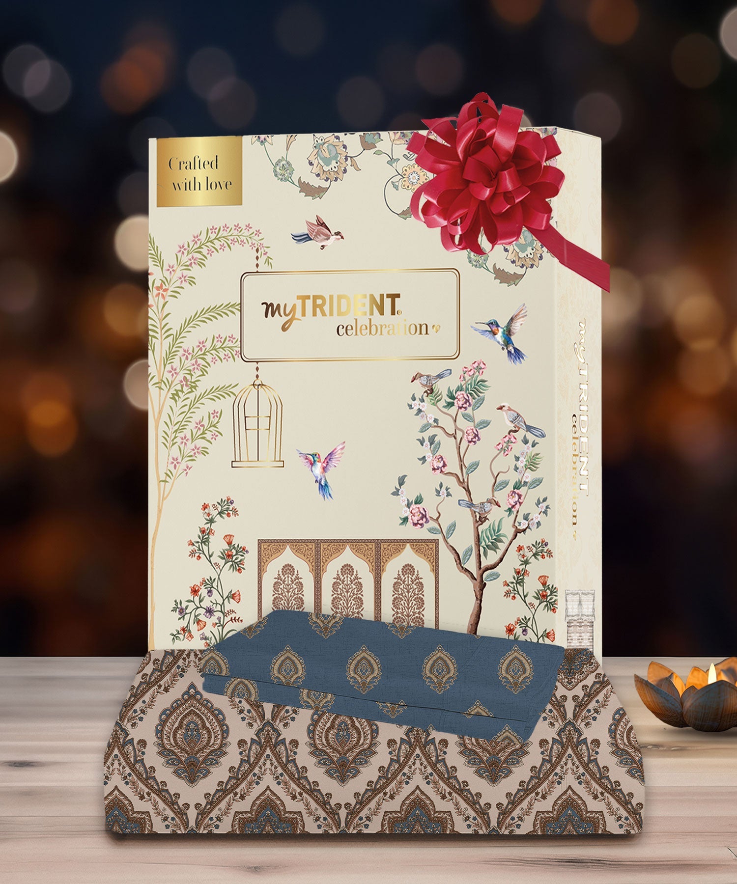 Celebration Queen Bedsheet Set, Noor Beige|144 TC Cotton|2 Pillow Covers