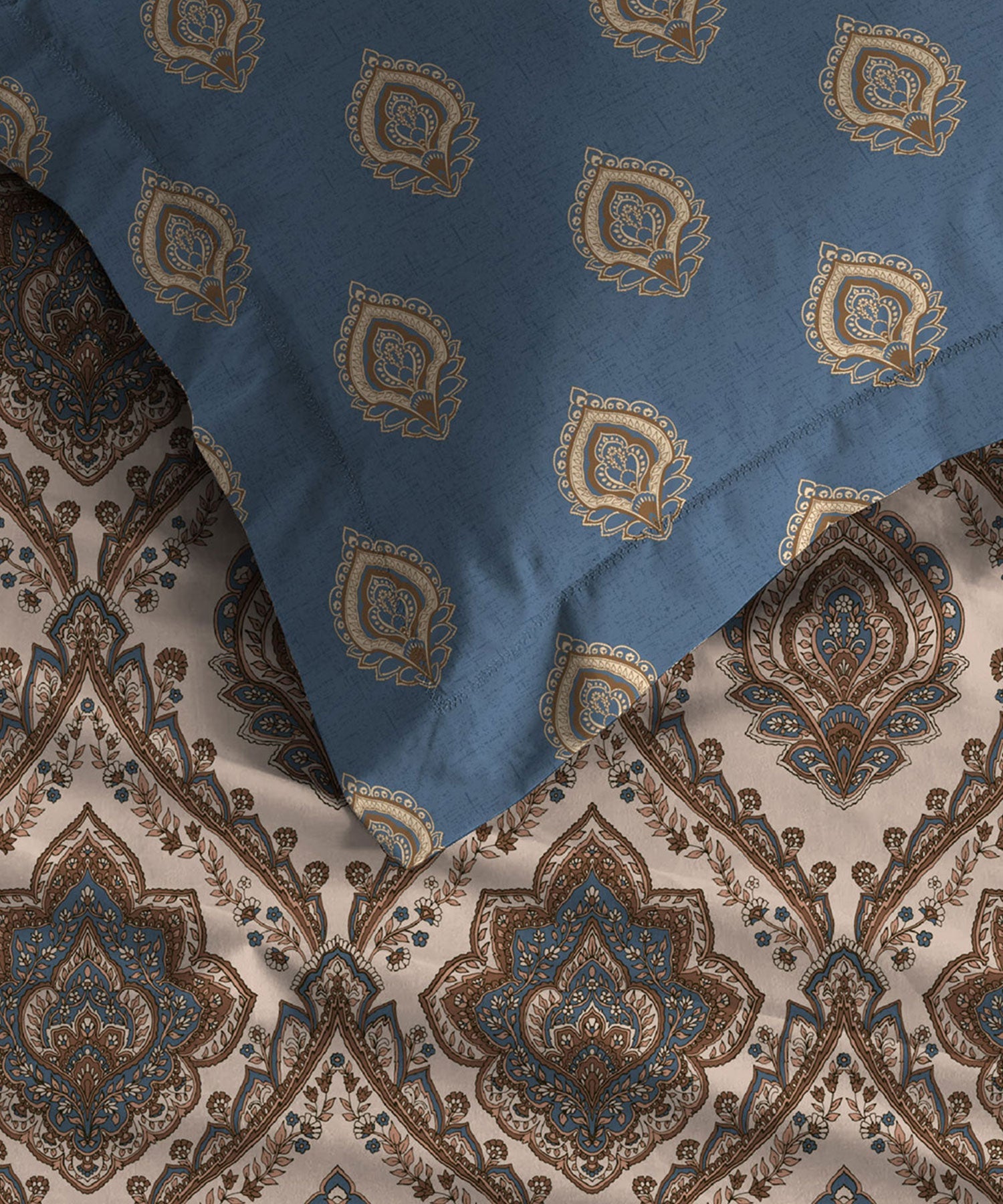 Celebration Queen Bedsheet Set, Noor Beige|144 TC Cotton|2 Pillow Covers