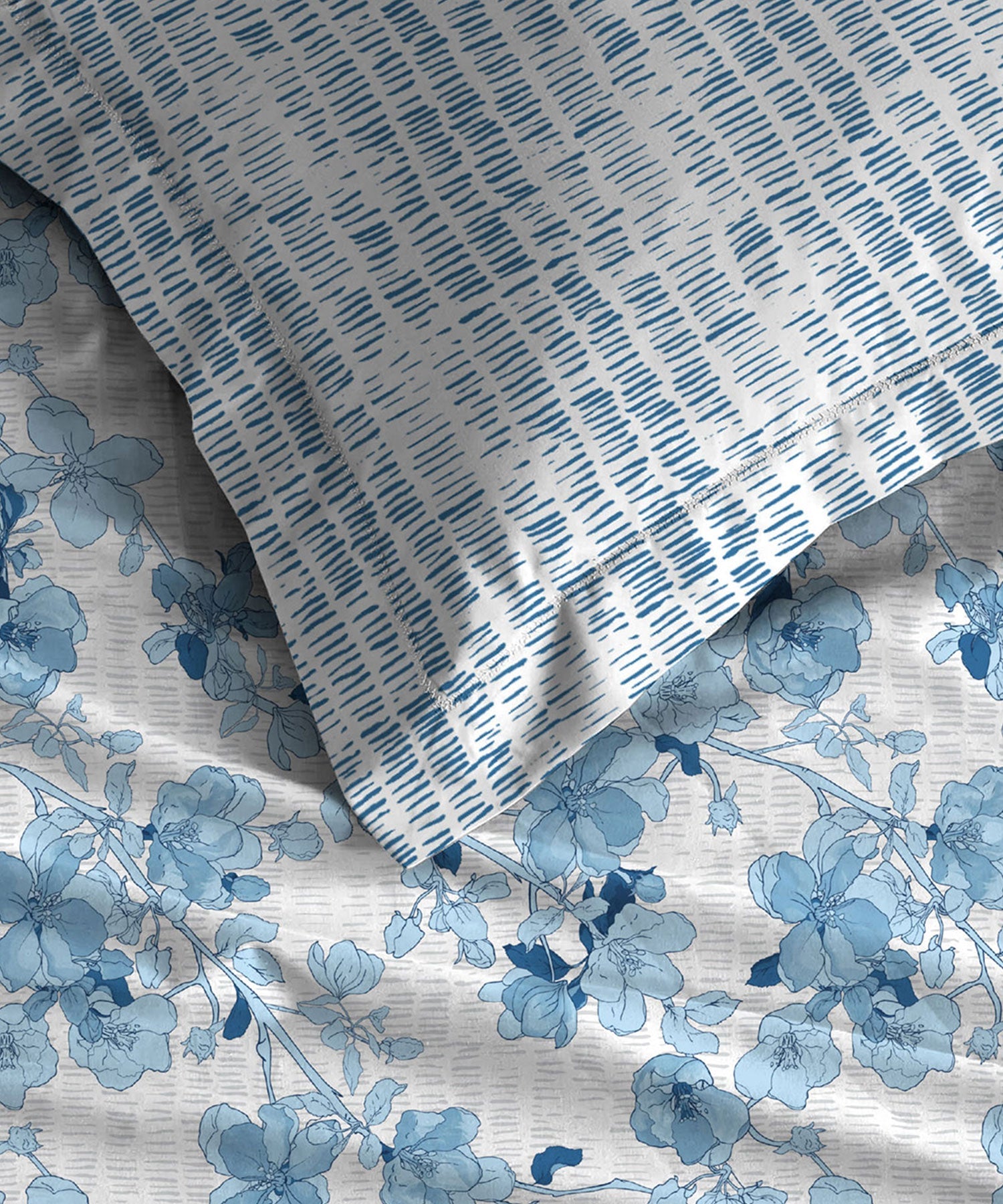 Celebration Queen Bedsheet Set, Shabnam Blue|144 TC Cotton|2 Pillow Covers