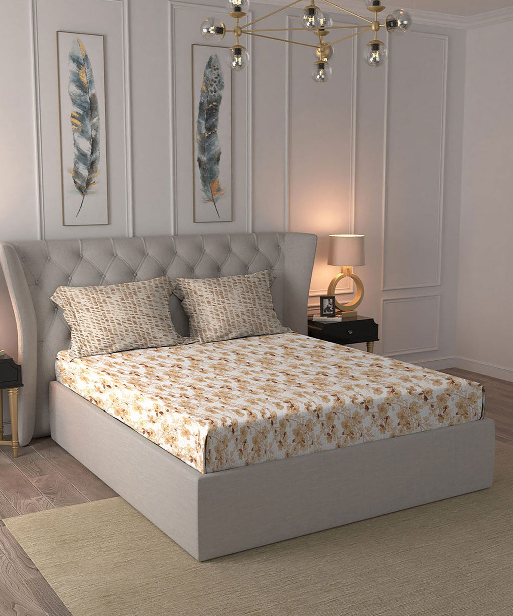 Celebration Queen Bedsheet Set, Shabnam Brown|144 TC Cotton|2 Pillow Covers
