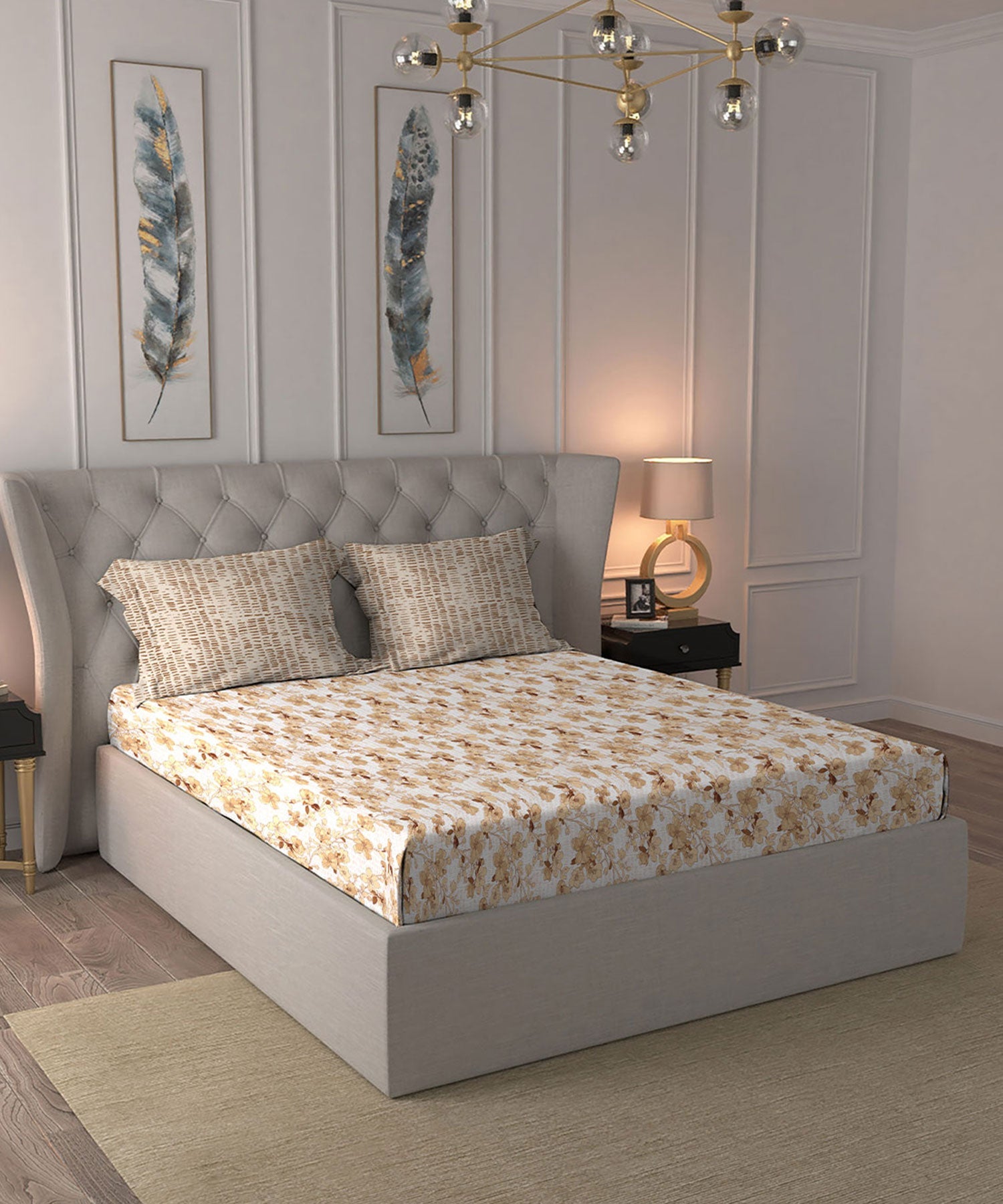 Celebration Queen Bedsheet Set, Shabnam Brown|144 TC Cotton|2 Pillow Covers
