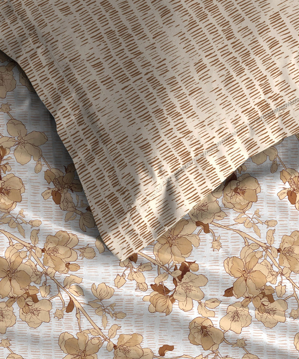Celebration Queen Bedsheet Set, Shabnam Brown|144 TC Cotton|2 Pillow Covers