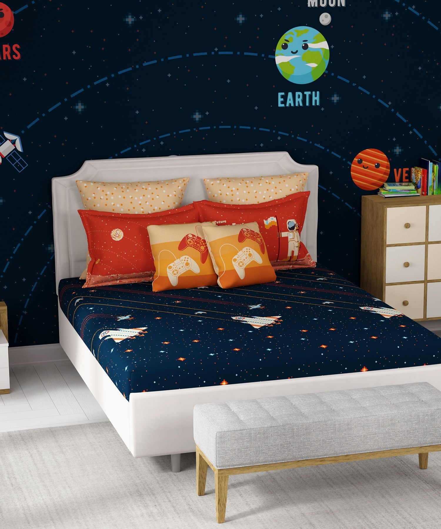 Juniors Double Bedsheet, Lightyear| 144TC Cotton|2 Pillow Covers & 2 Cushion Covers