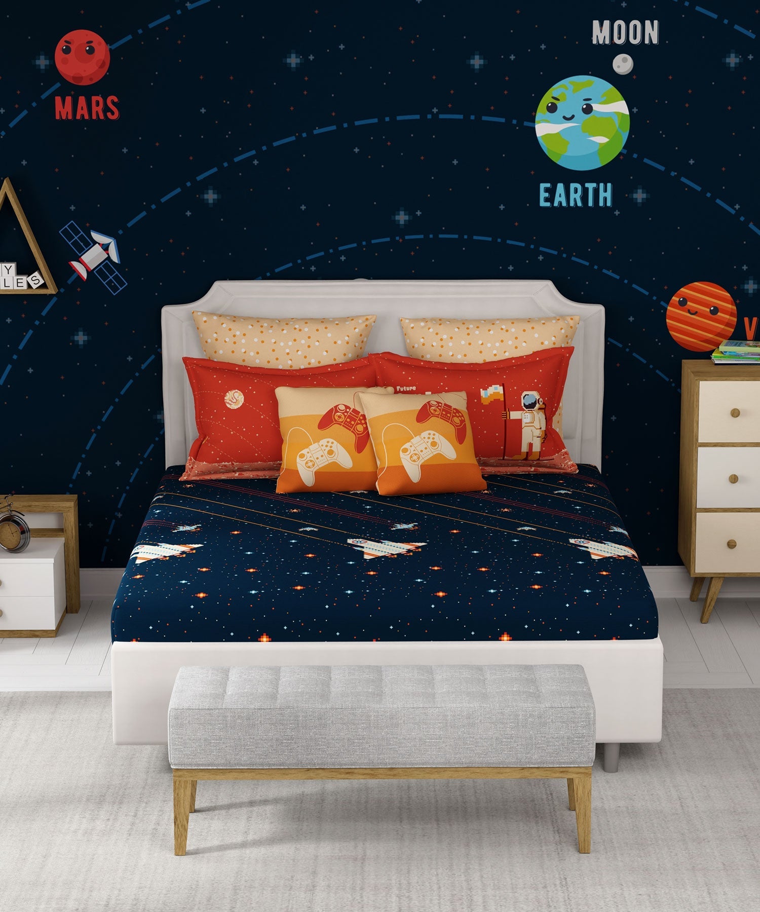 Juniors Double Bedsheet, Lightyear| 144TC Cotton|2 Pillow Covers & 2 Cushion Covers