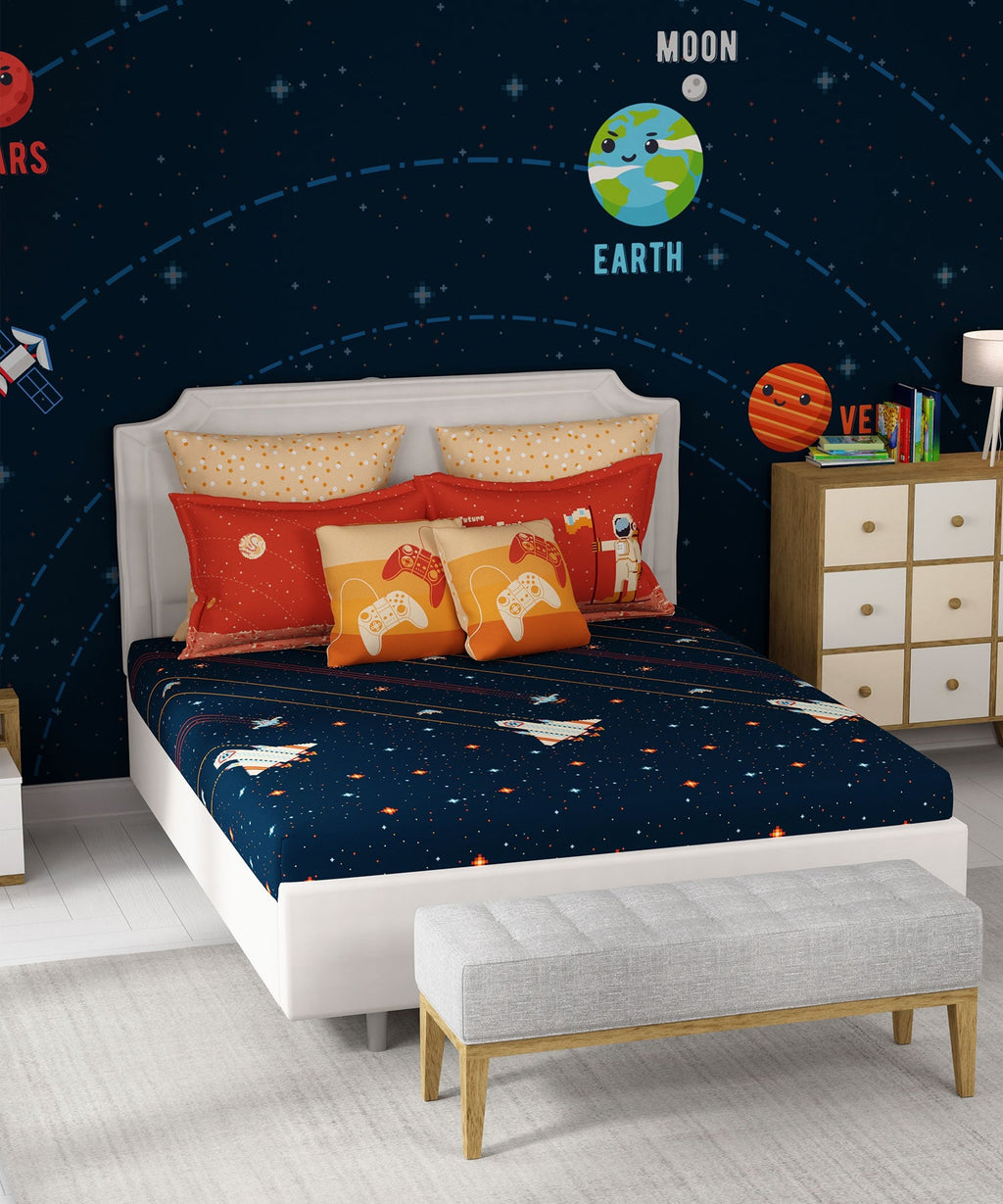 Juniors Double Bedsheet, Lightyear| 144TC Cotton|2 Pillow Covers & 2 Cushion Covers