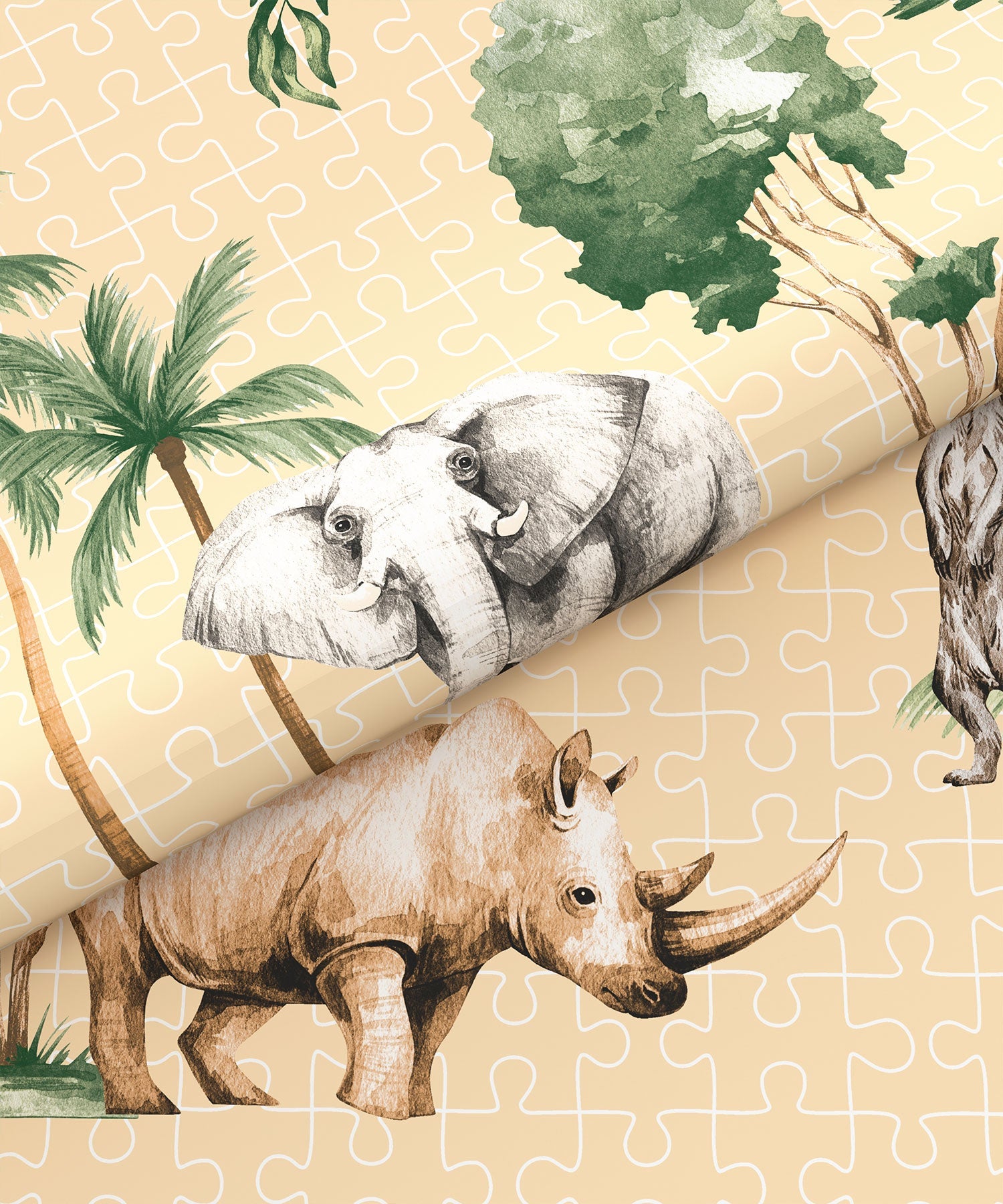 Juniors Double Bedsheet, Jigsaw Jungle| 144TC Cotton|2 Pillow Covers & 2 Cushion Covers