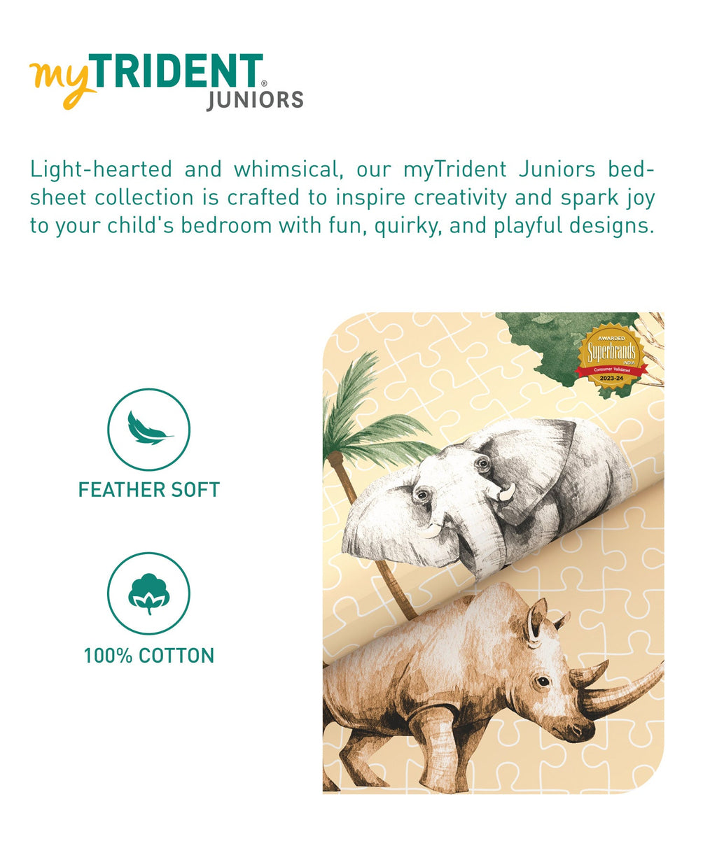 Juniors Double Bedsheet, Jigsaw Jungle| 144TC Cotton|2 Pillow Covers & 2 Cushion Covers