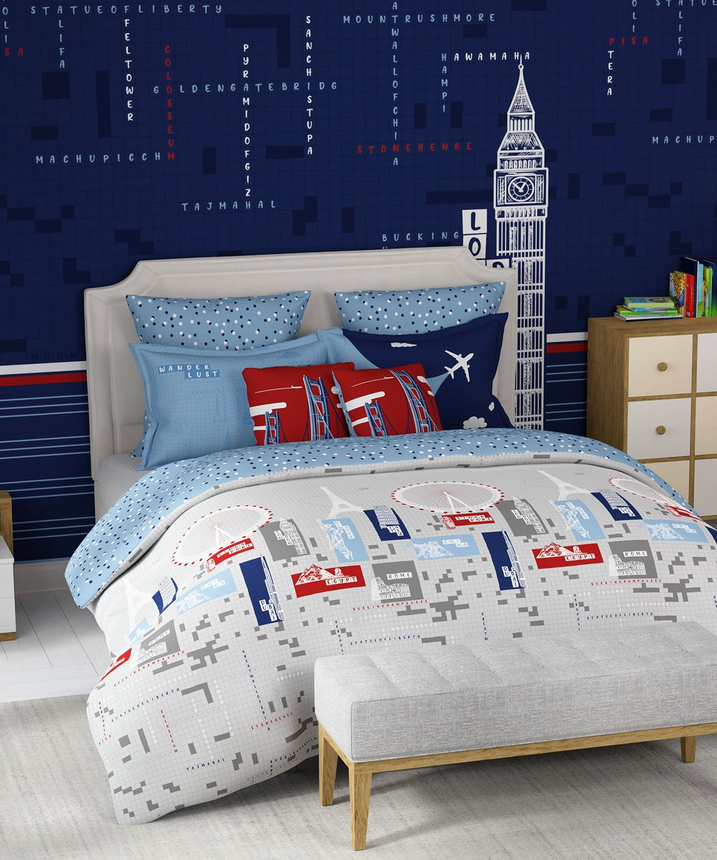 Juniors Double Bedsheet, Crossword| 144TC Cotton|2 Pillow Covers & 2 Cushion Covers